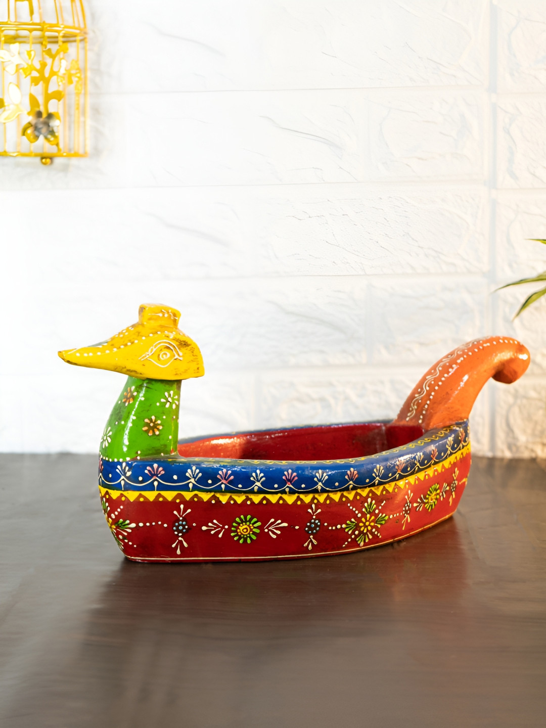 

Ekhasa Red & Blue Wooden Boat Duck Shape Serving Tray