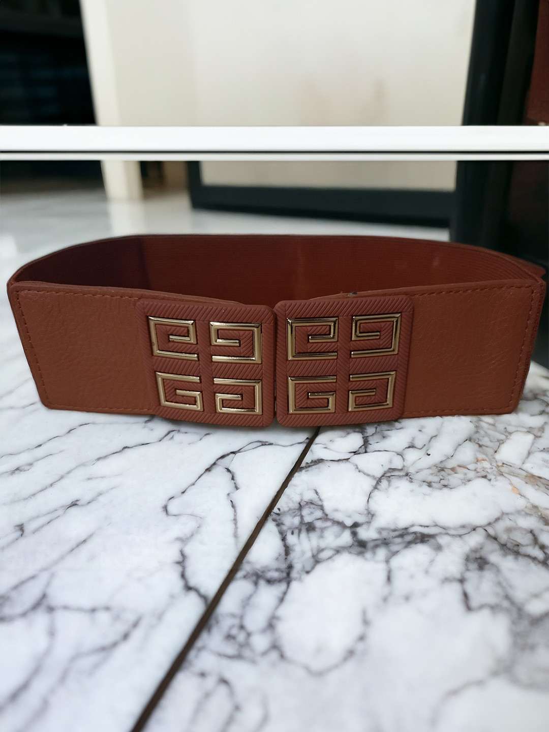 

WINSOME DEAL Women Textured Dress Belt, Brown