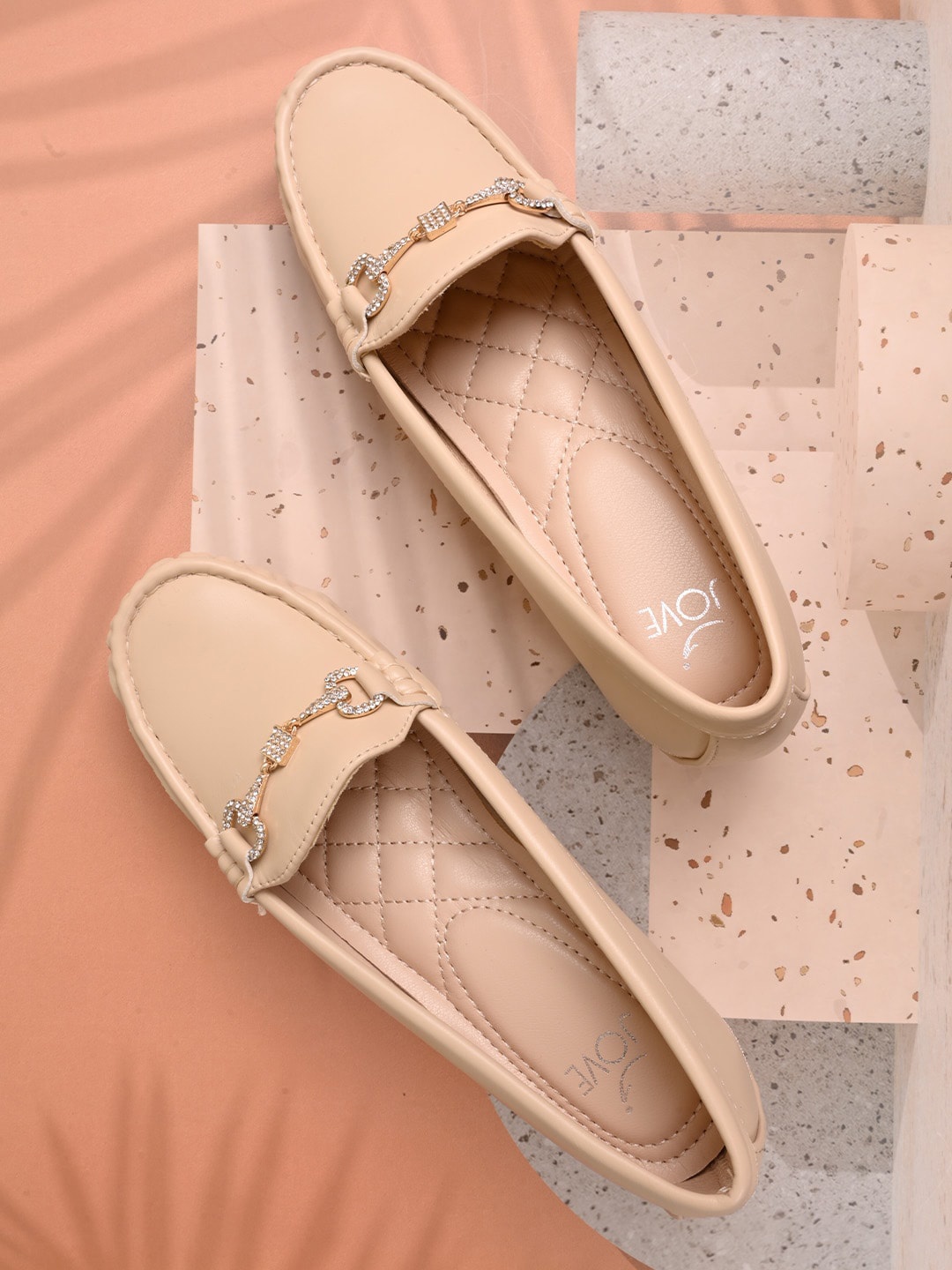 

Jove Embellished Round Toe Wedge Heel Loafers, Beige