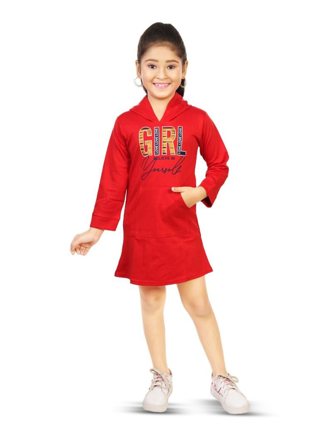 

BAESD Girls Typography Printed Linen Dress, Red