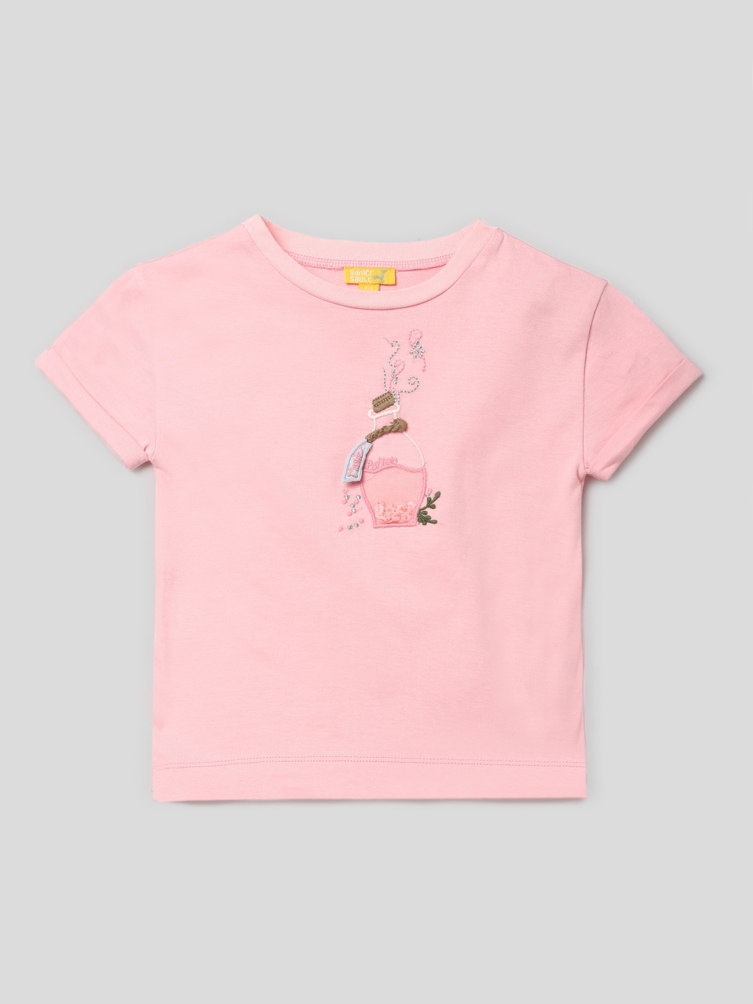 

Somersault Girls Embroidered Round Neck Pure Cotton T-shirt, Pink