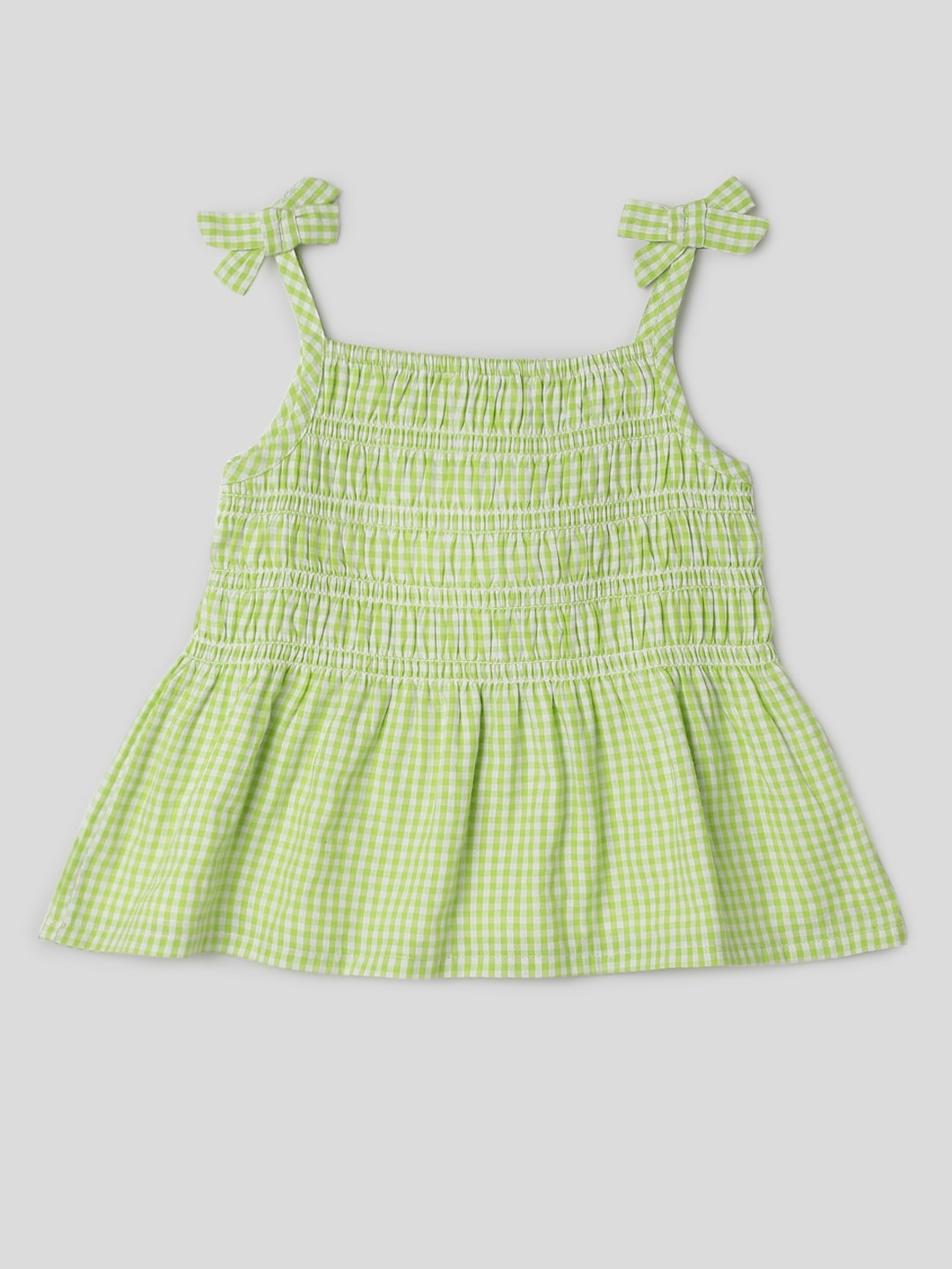 

Somersault Girls Checked Shoulder Straps Pure Cotton Top, Green