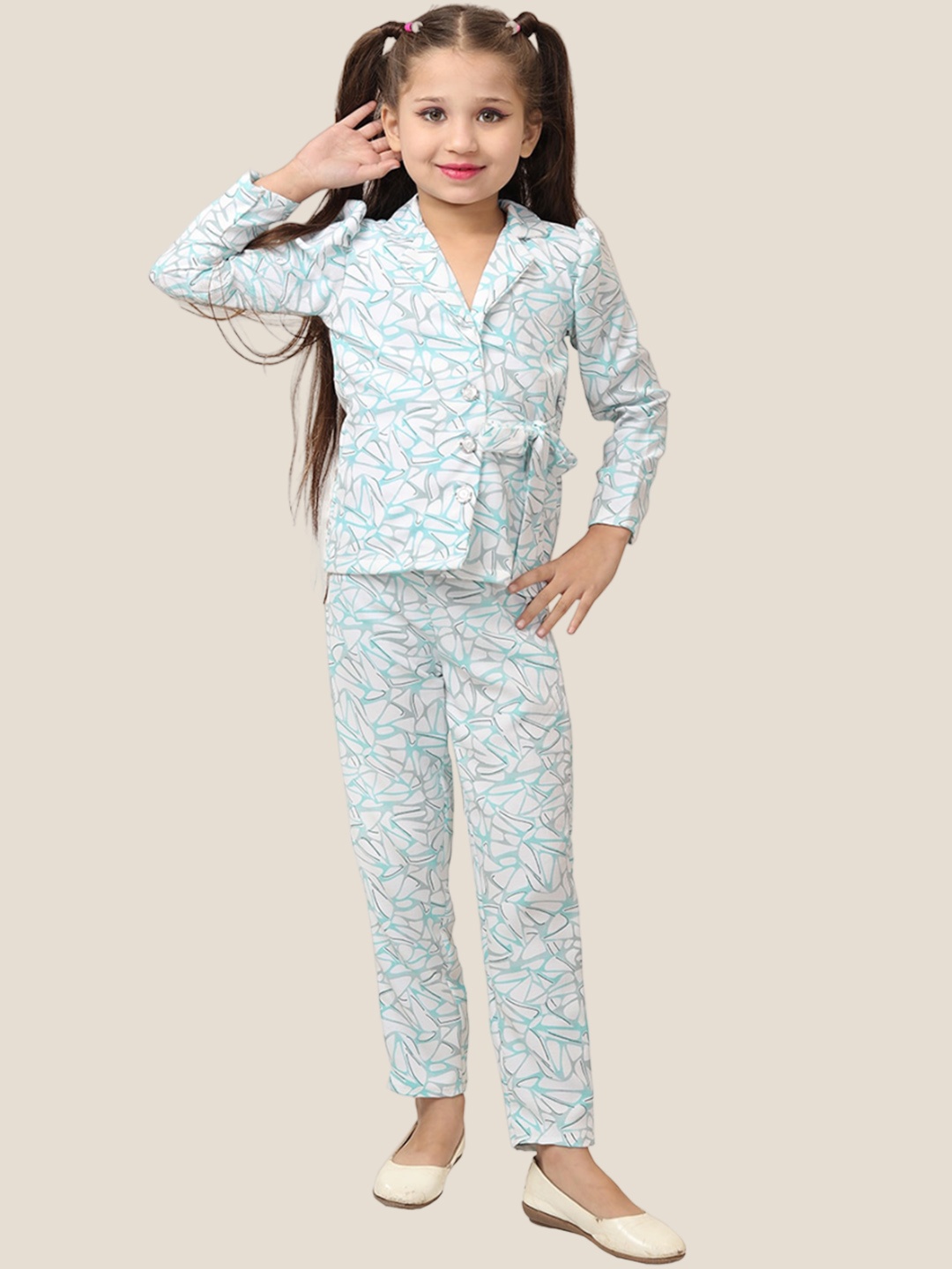 

BAESD Girls Printed Shirt with Trousers, White