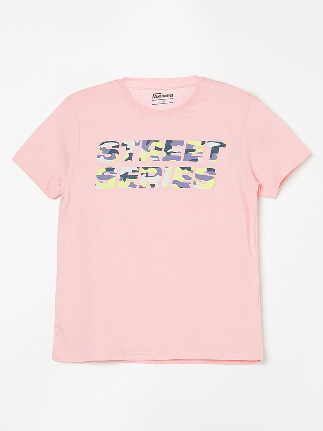 

Fame Forever by Lifestyle Boy Printed Round Neck Short Sleeves Cotton T-shirt, Pink