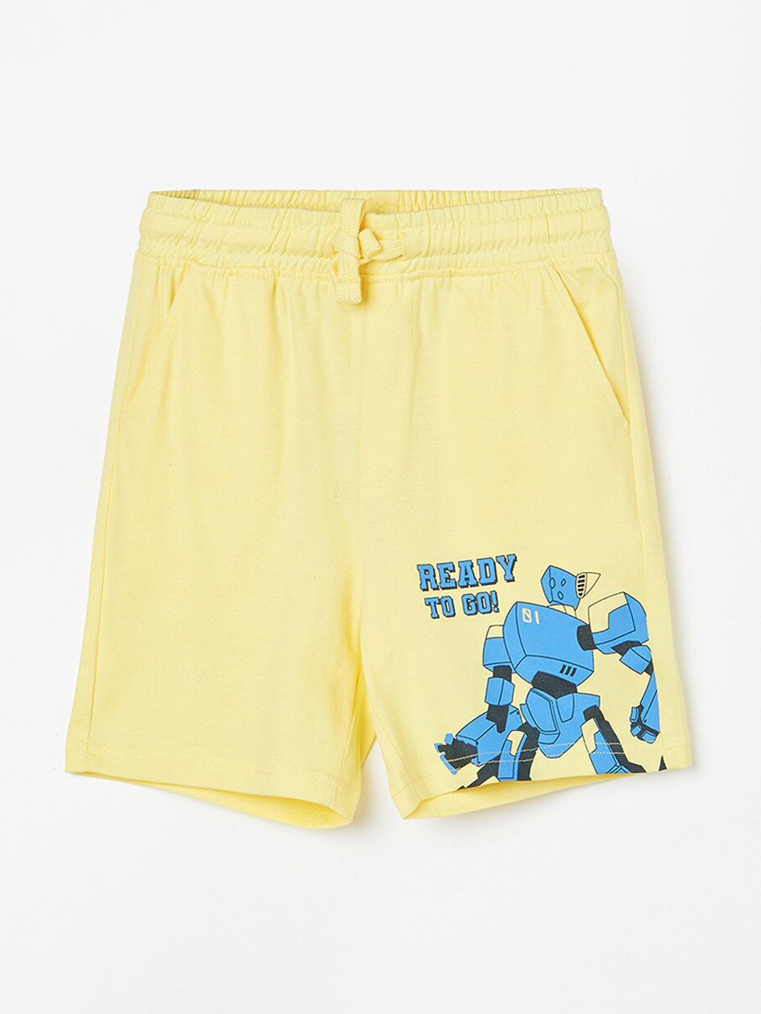 

Fame Forever by Lifestyle Boys Printed Mid-Rise Pure Cotton Shorts, Yellow