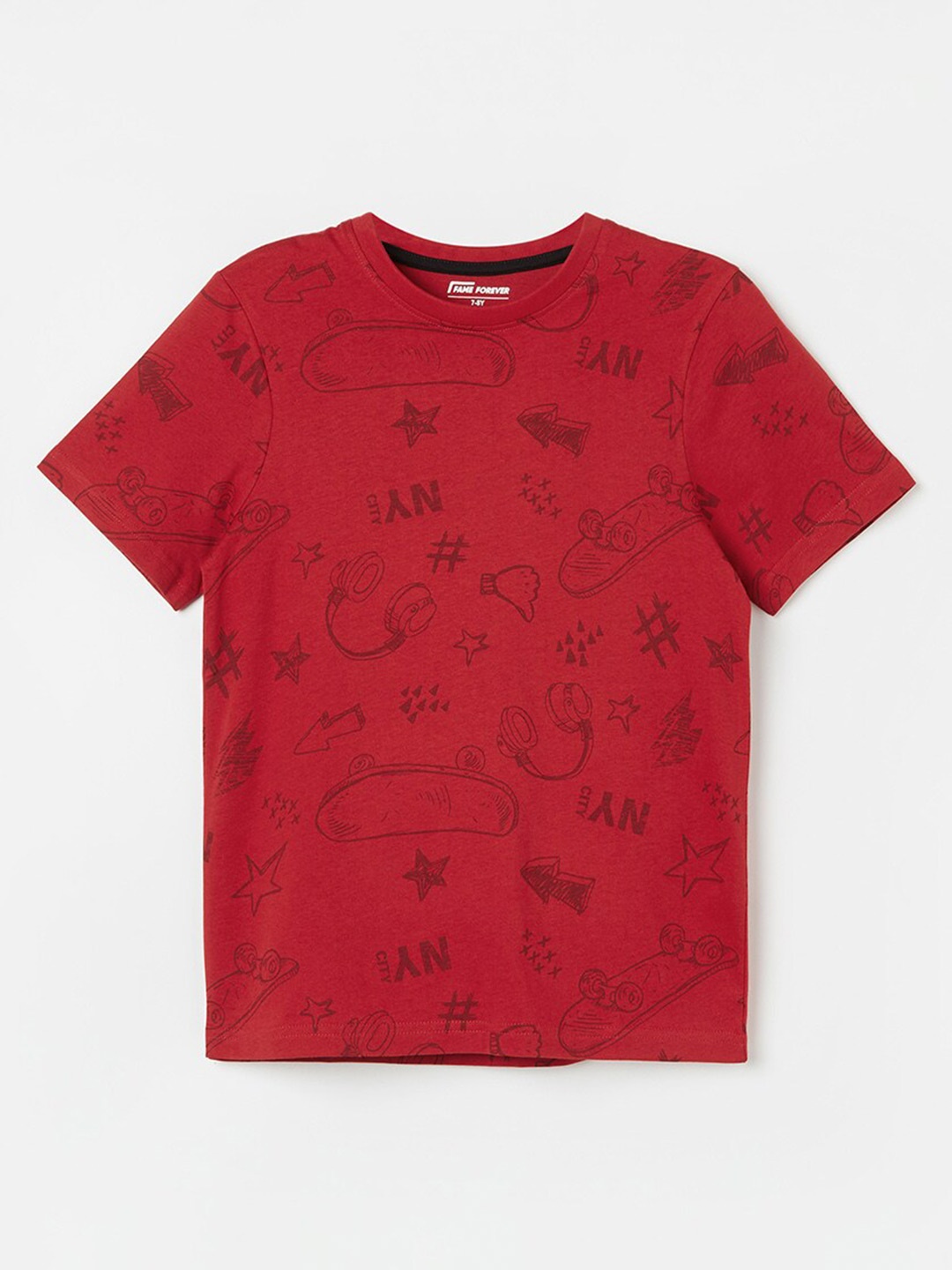 

Fame Forever by Lifestyle Boy Printed Polo Collar Short Sleeves Cotton T-shirt, Red