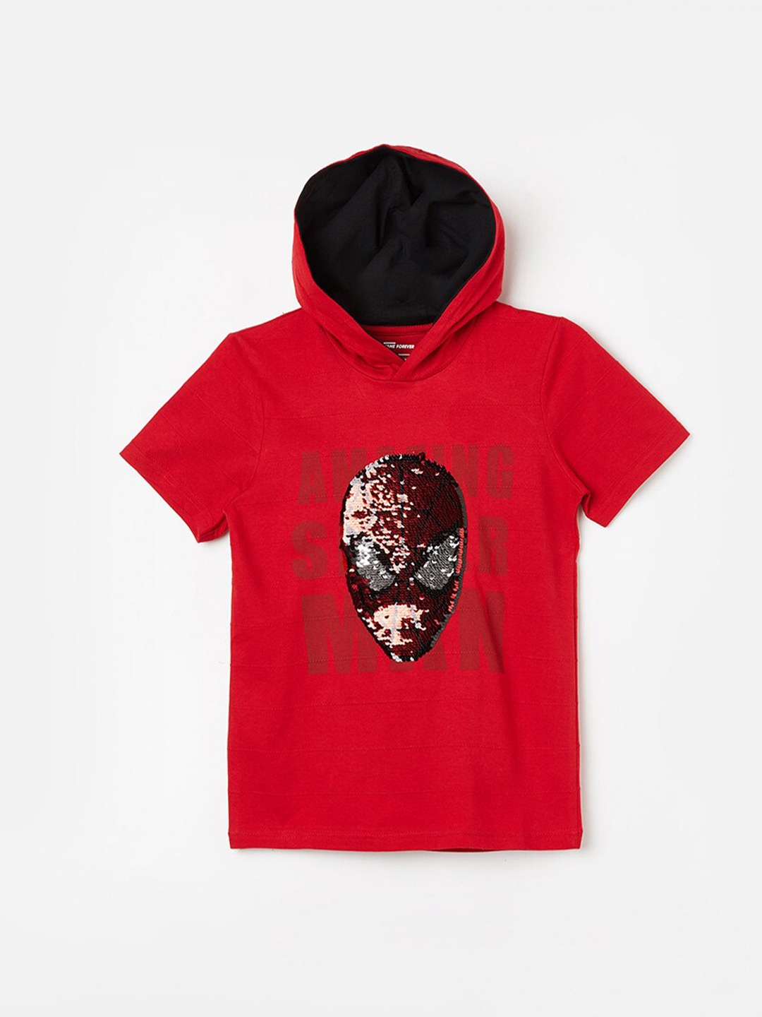 

Fame Forever by Lifestyle Boys Hooded Short Sleeves Raw Edge Cotton T-shirt, Red