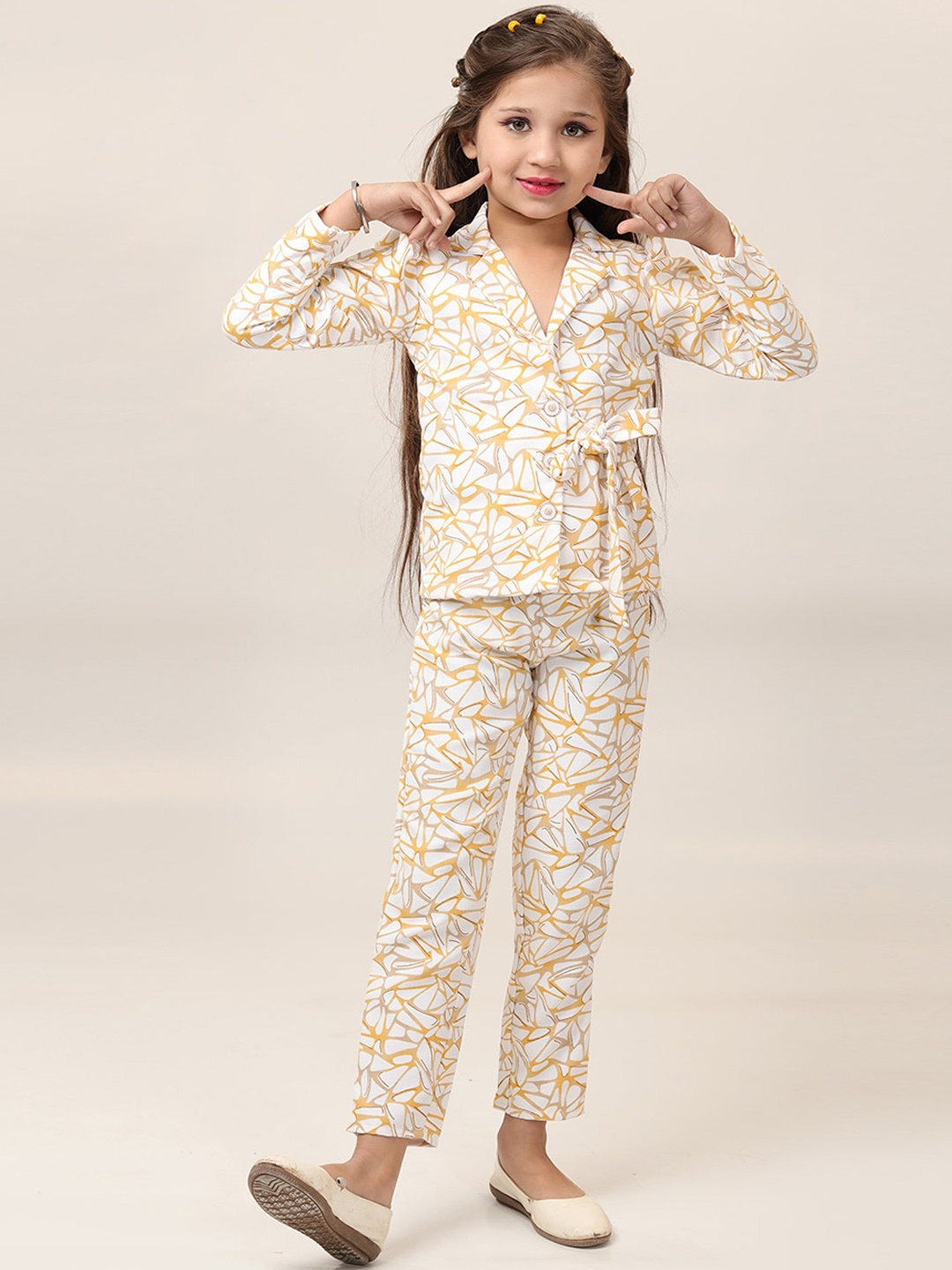 BAESD Abstract Printed Coat With Trousers, White
