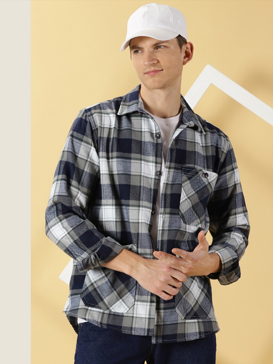 

Thomas Scott Classic Spread Collar Long Sleeves Checked Casual Shirt, Blue