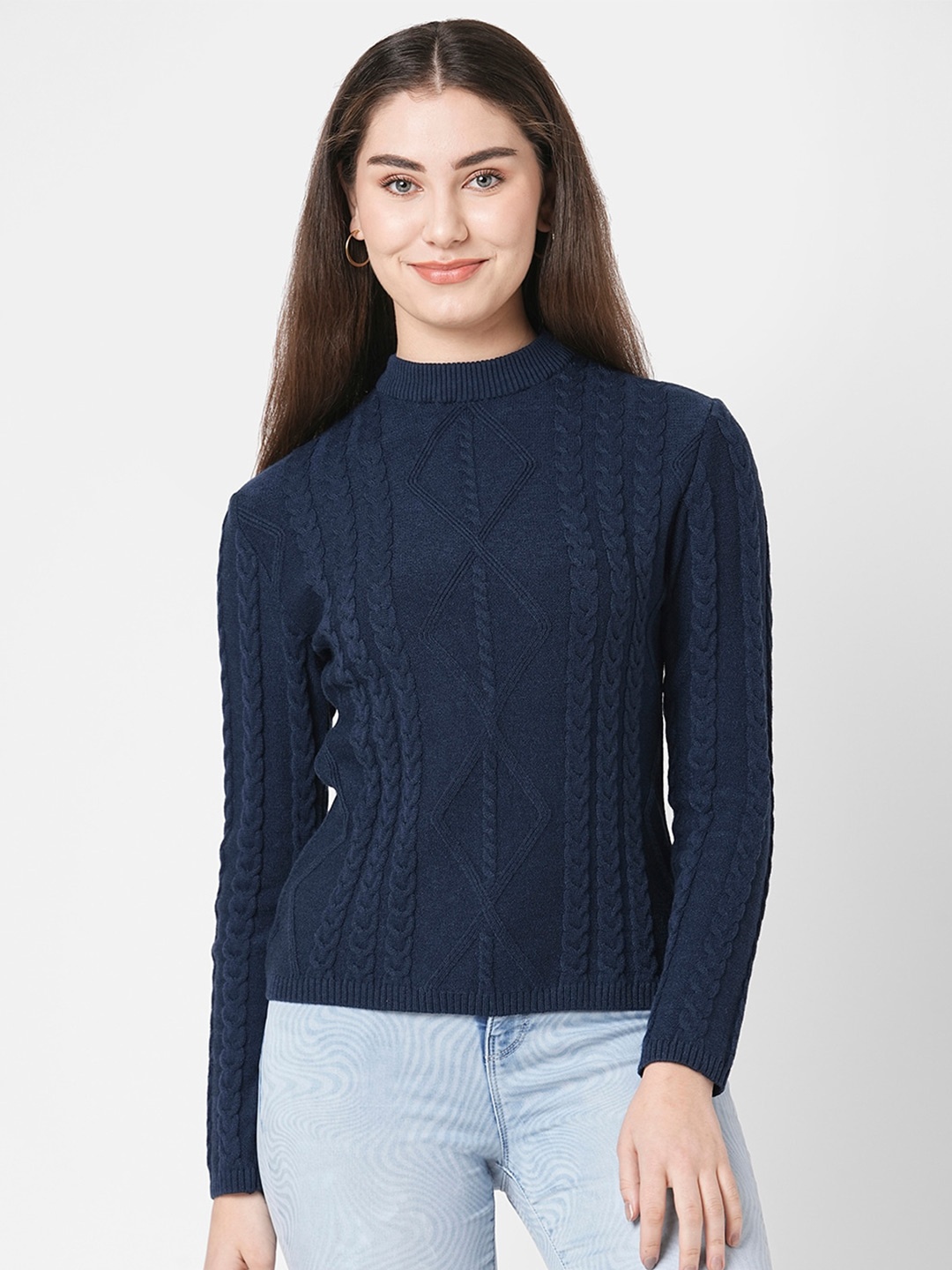 

Kraus Jeans Round Neck Long Sleeves Cable Knit Pullover, Blue