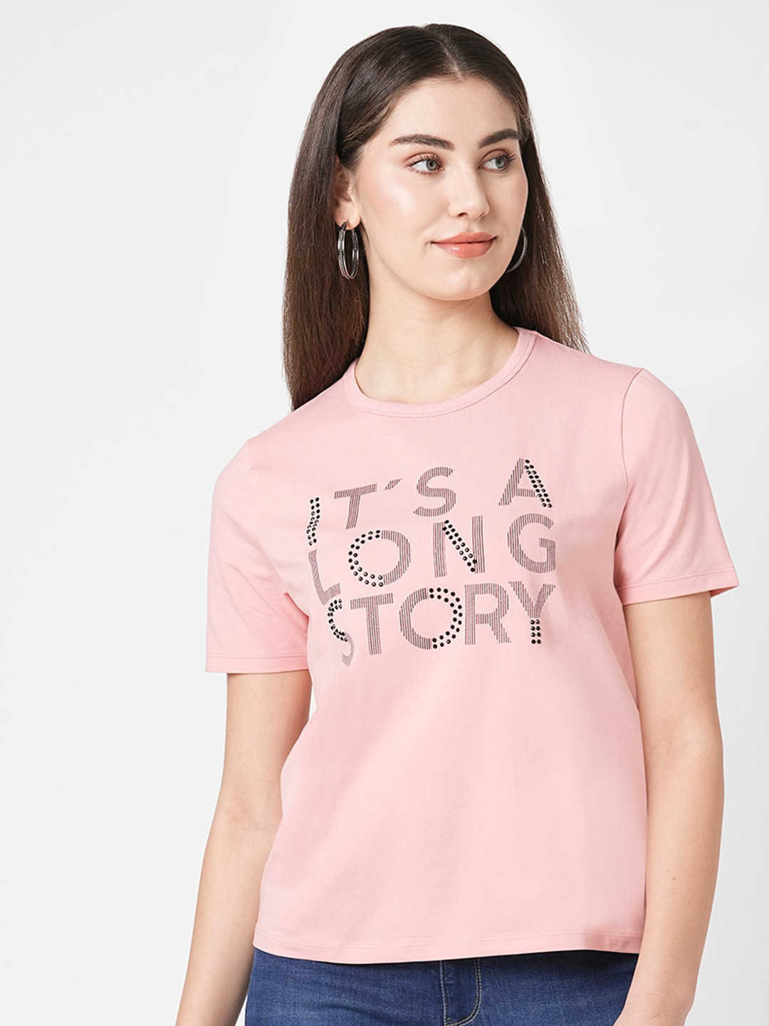 

Kraus Jeans Round neck Short Sleeves Typography Printed Slim Fit Cotton T-shirt, Peach