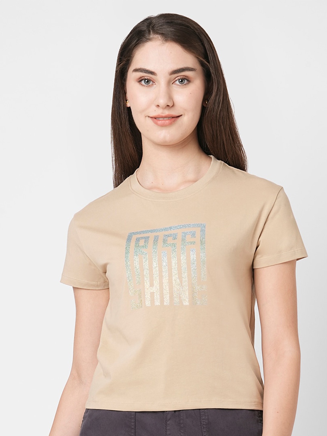 

Kraus Jeans Typography Printed Round Neck Slim Fit Cotton T-shirt, Beige