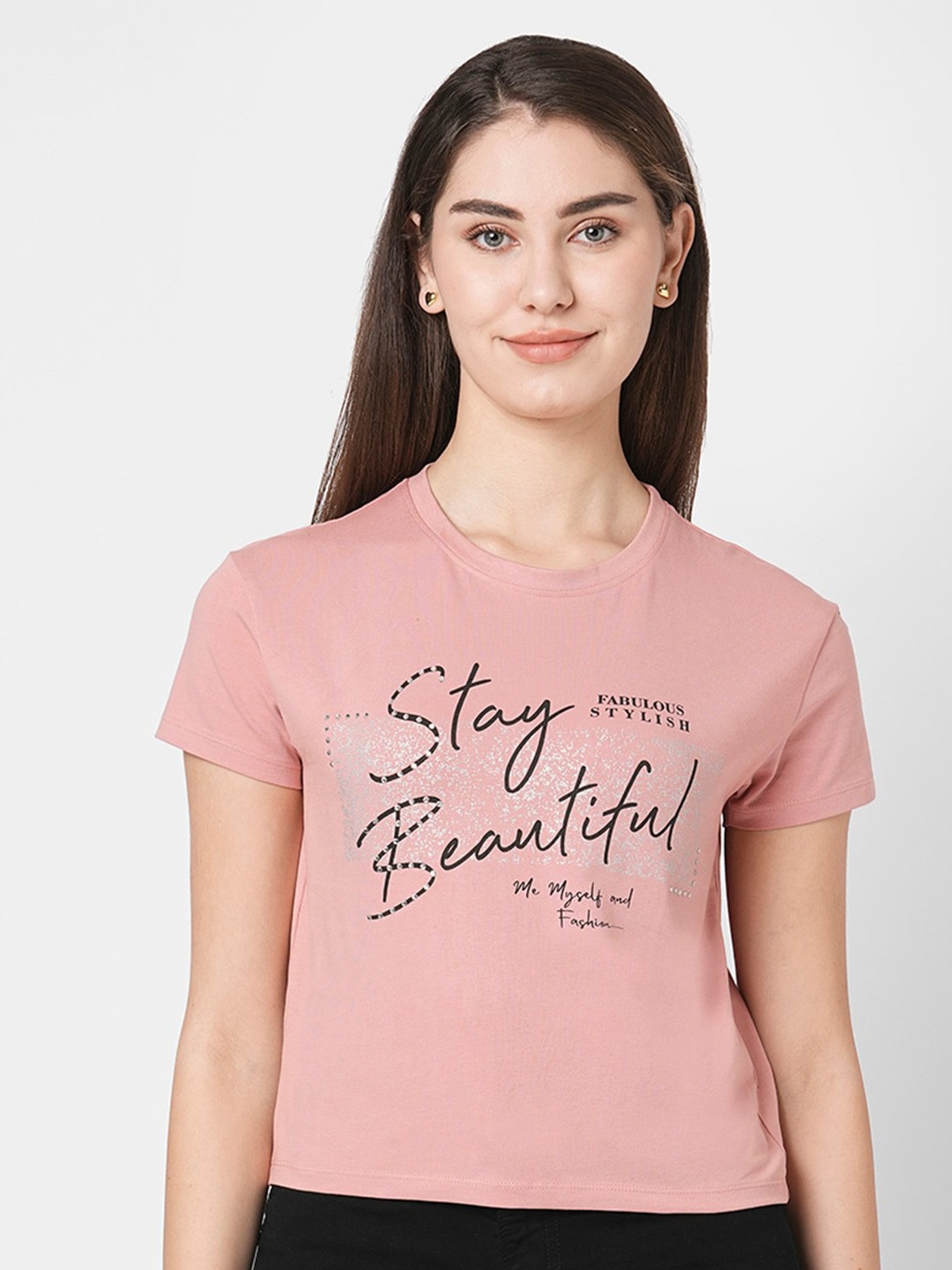 

Kraus Jeans Typography Printed Round Neck Slim Fit Cotton T-shirt, Pink