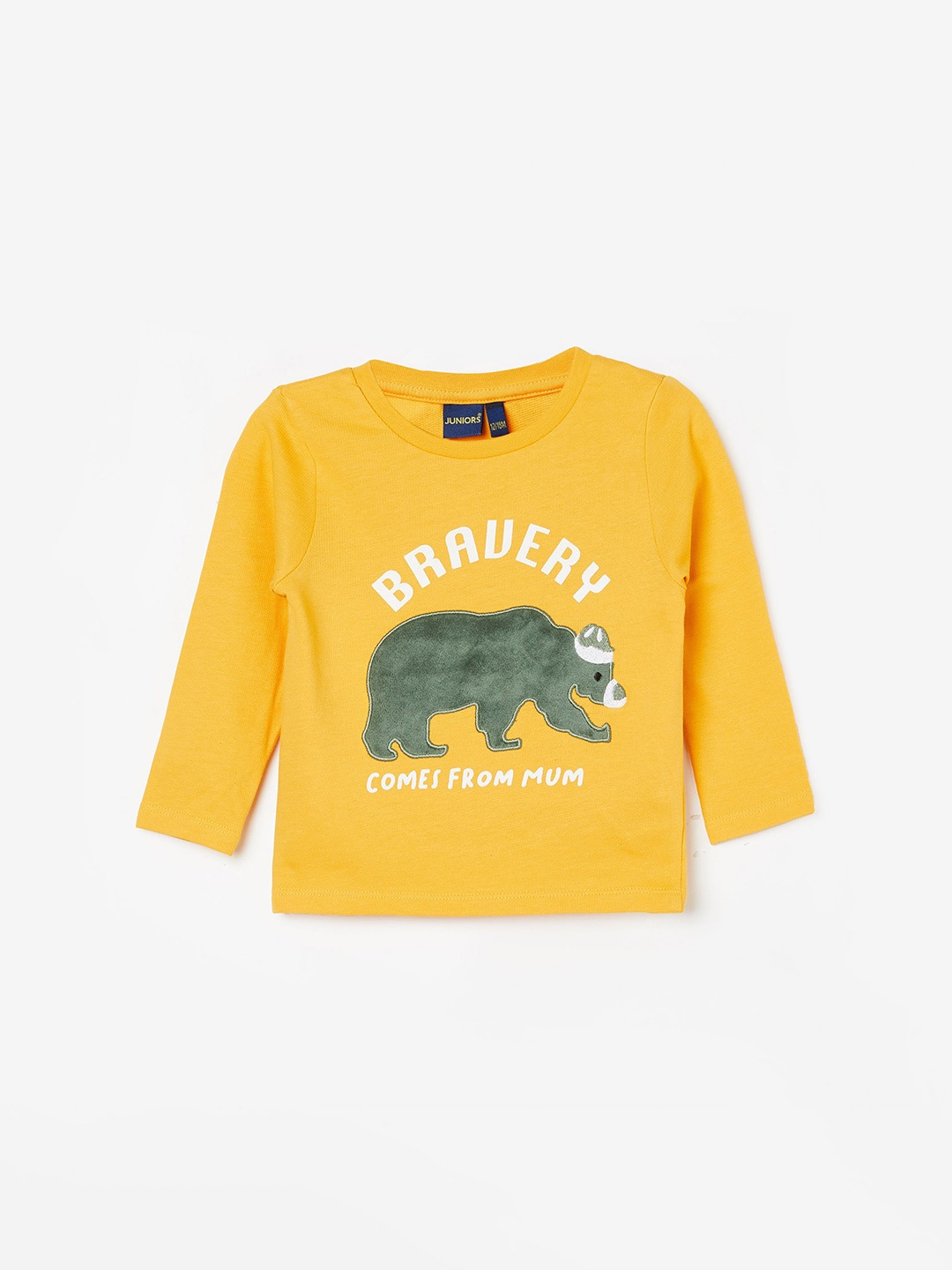 

Juniors by Lifestyle Boys Typography Printed Cotton Tshirt, Mustard