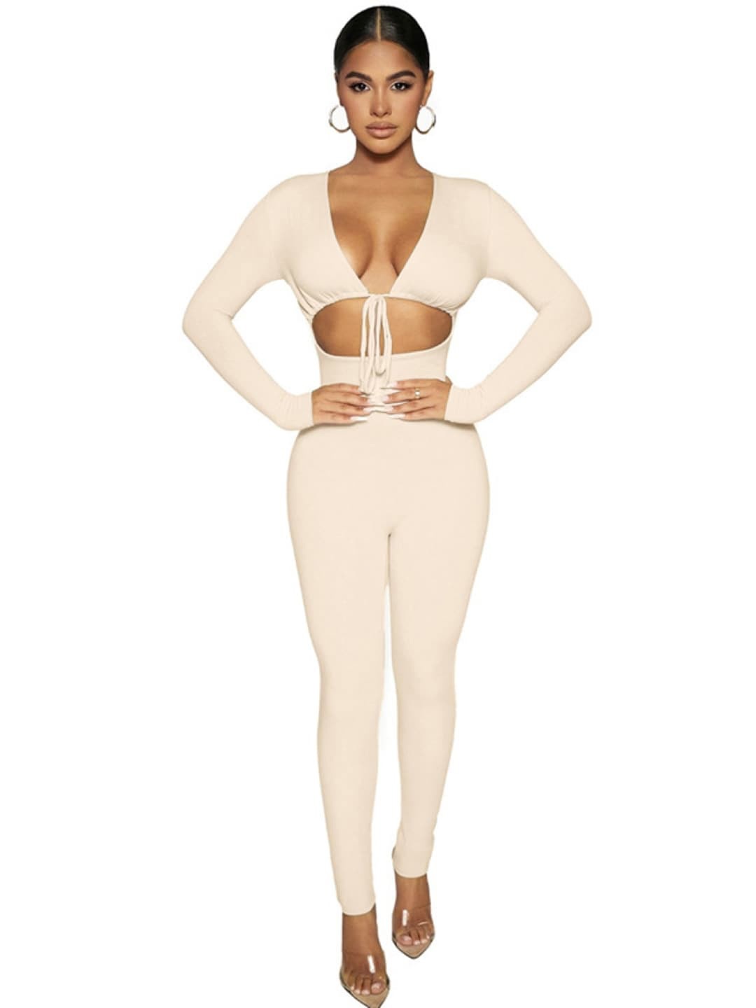

Stylecast X KPOP Cream Colured V-Neck Long Sleeves Jumpsuit