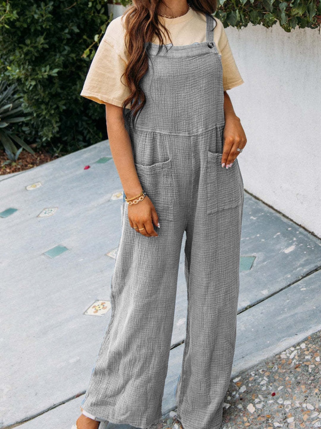 

Stylecast X KPOP Women Checked Flared Leg Dungaree, Grey