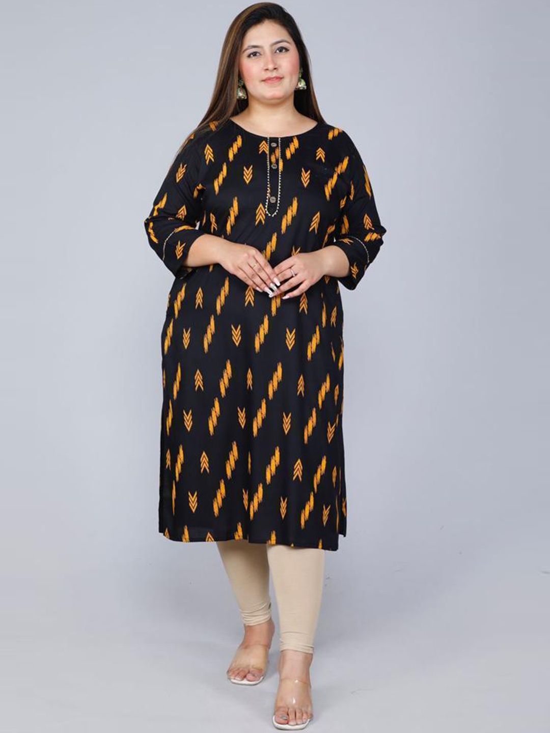 

PUMPUI Abstract Printed Straight Kurta, Black