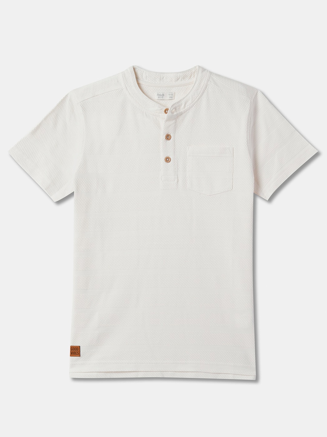 

R&B Boys Henley Neck Short Sleeves Pockets Cotton T-shirt, White