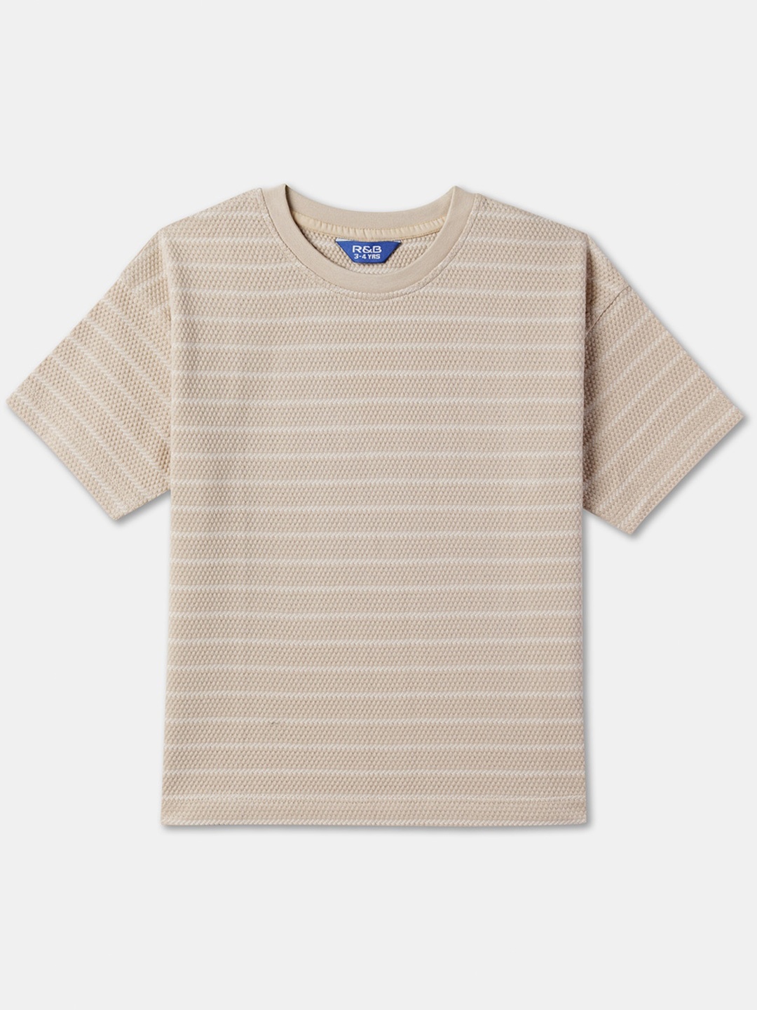 

R&B Striped Short Sleeves Relaxed Fit Cotton T-shirt, Beige