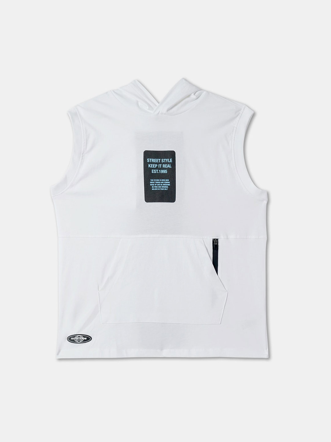 

R&B Boys Typography Printed Sleeveless Hooded Cotton T-shirt, White