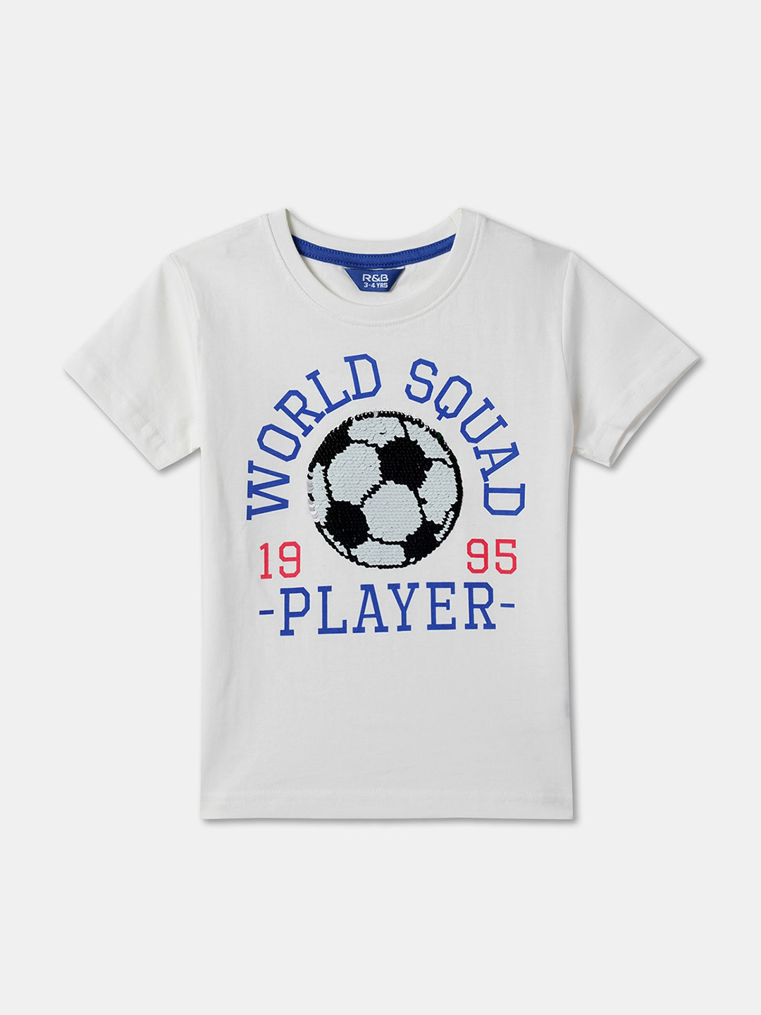 

R&B Boys Team Jersy Printed Embellished Cotton T-shirt, White