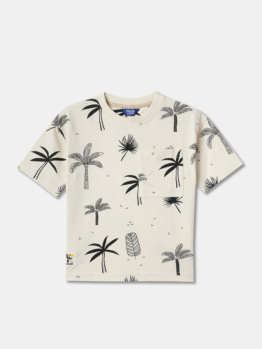 

R&B Boys Tropical Printed Pocket Cotton T-shirt, Beige