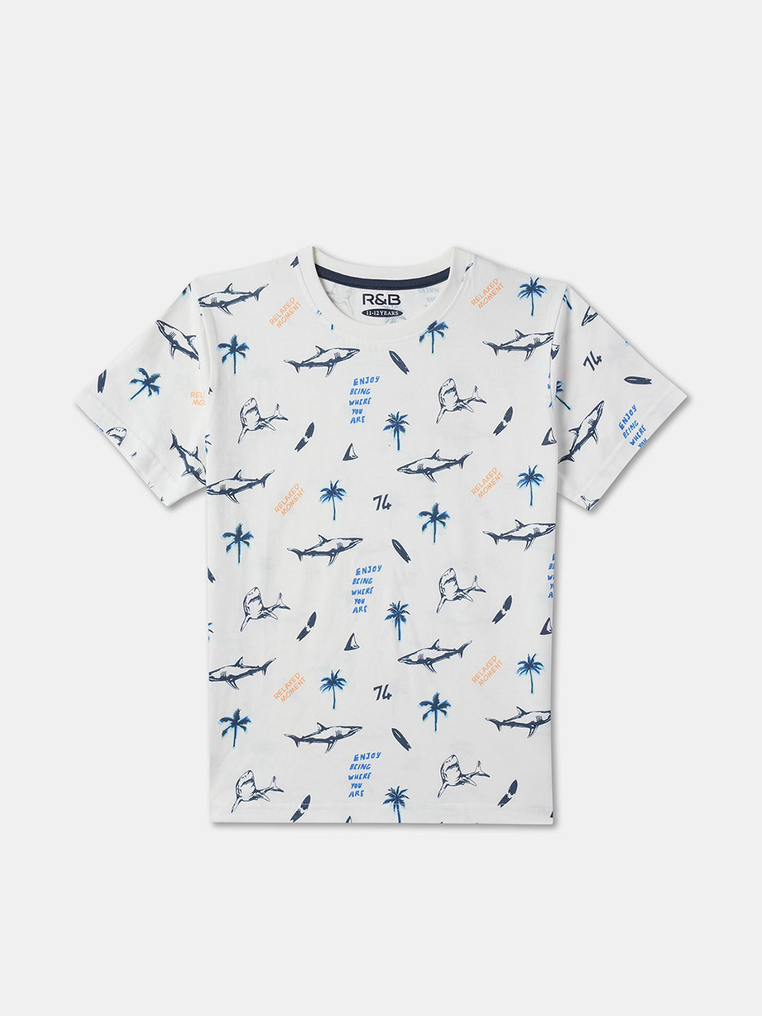 

R&B Boys Conversational Printed Cotton T-shirt, White