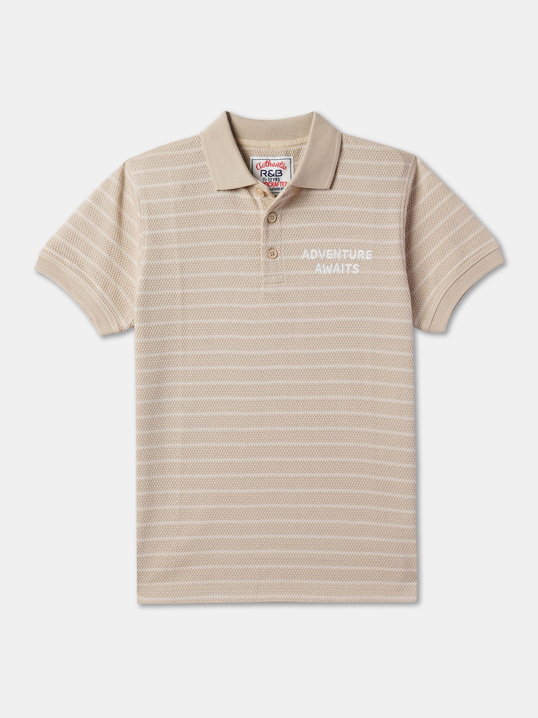 

R&B Boys Striped Polo Collar Cotton T-shirt, Beige