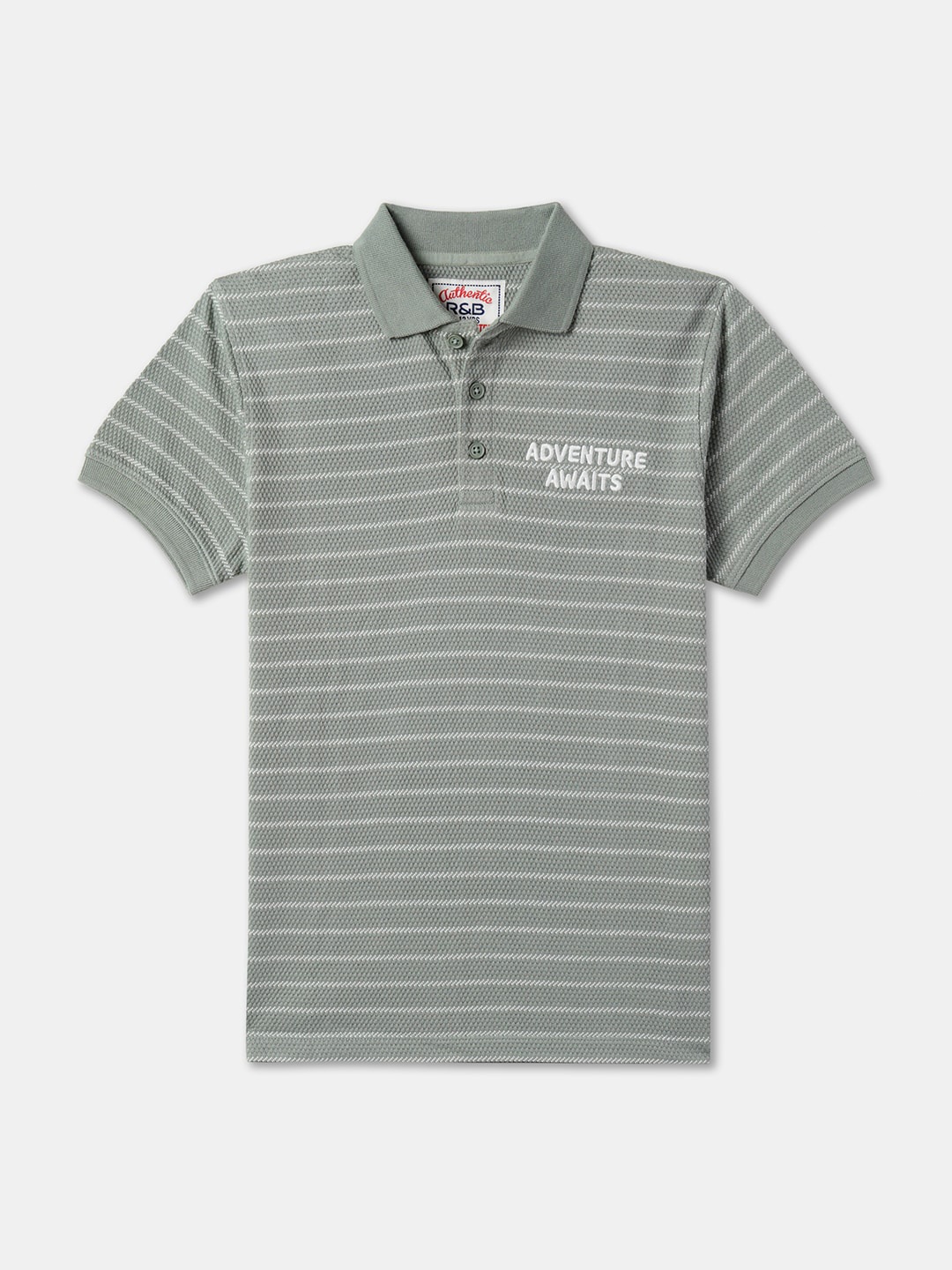 

R&B Boys Striped Self Design Polo Collar Cotton T Shirt, Green