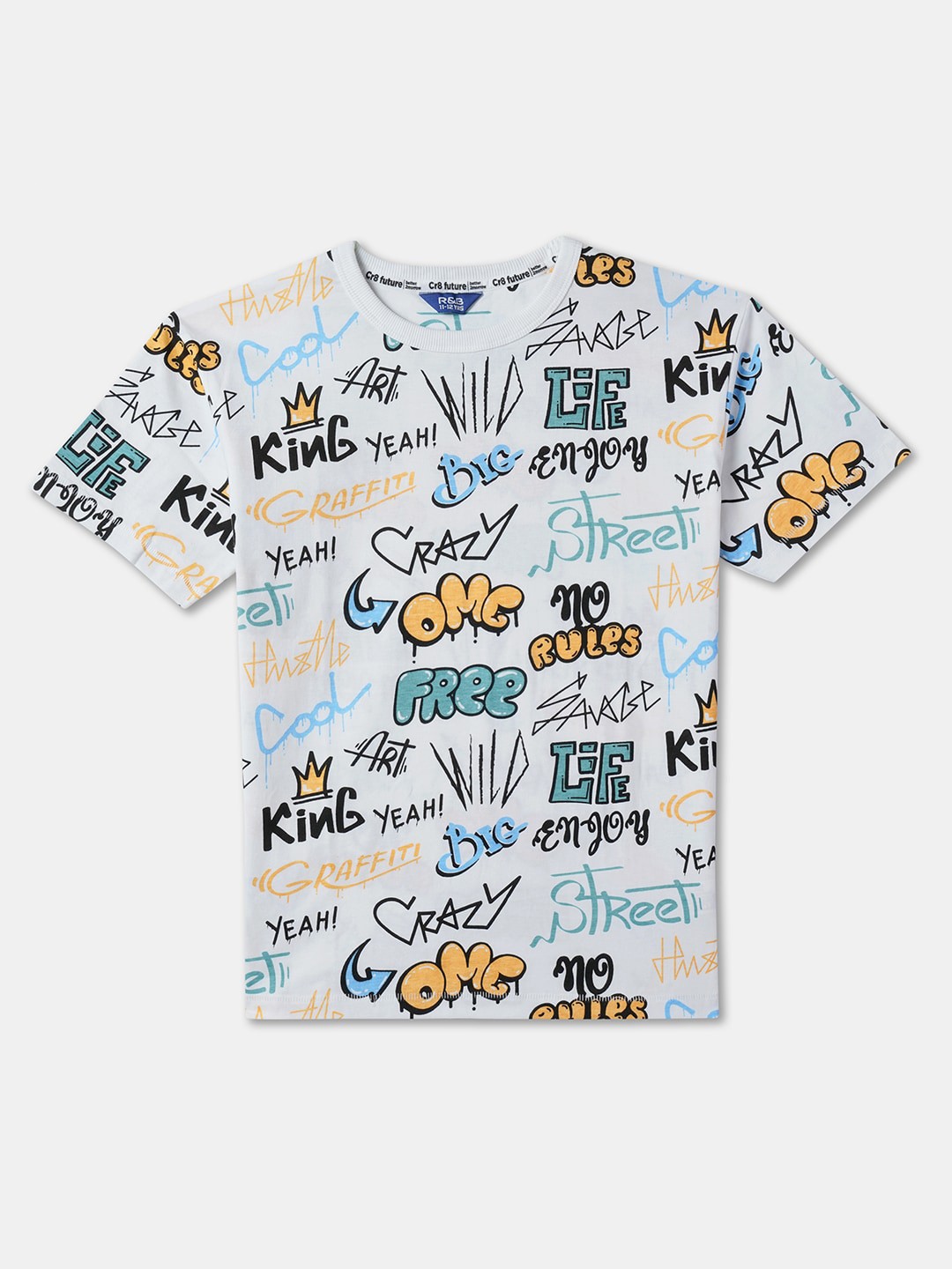 

R&B Boys Typography Printed Cotton T-shirt, White
