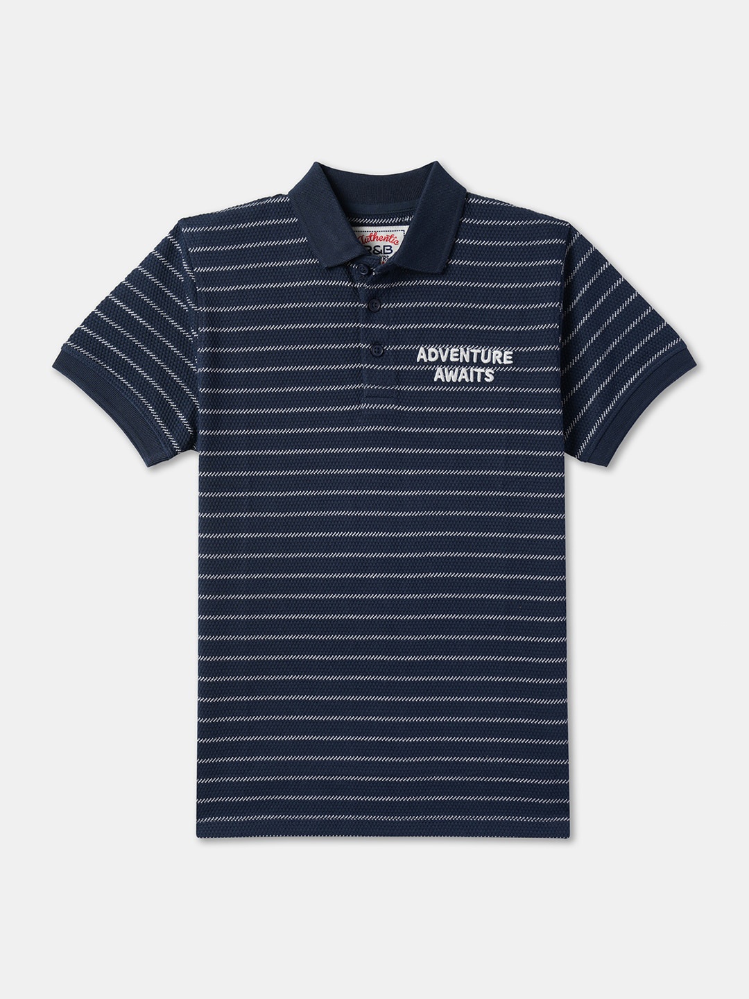 

R&B Boys Striped Polo Collar Cotton T-shirt, Blue