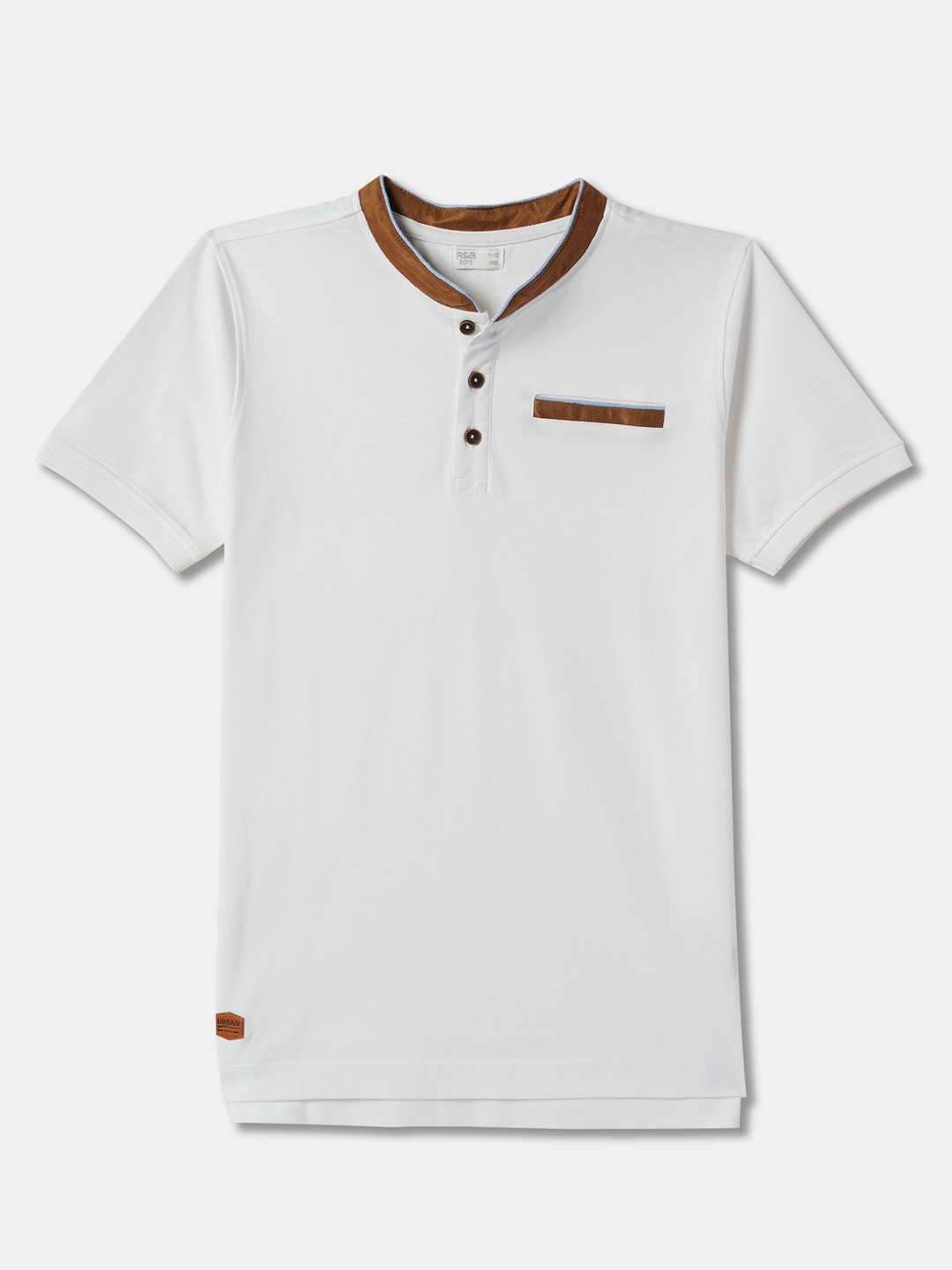 

R&B Boys Band Collar Cotton Pocket T-shirt, White