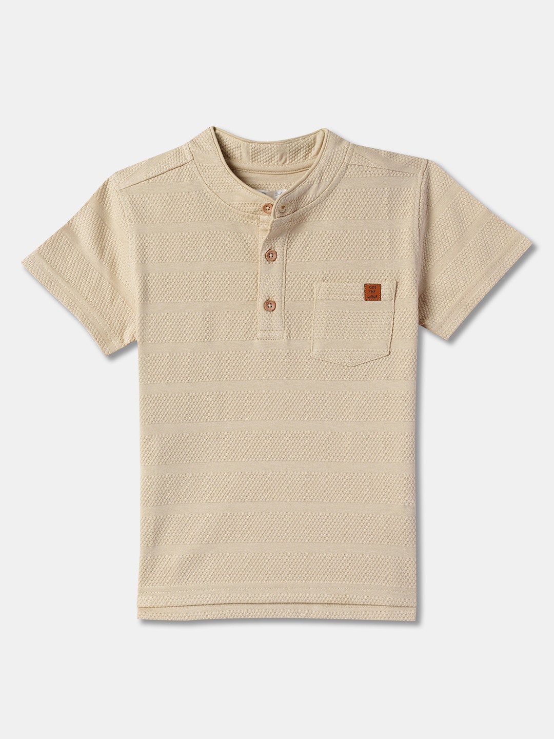 

R&B Boys Striped Self Design Cotton T-shirt, Beige
