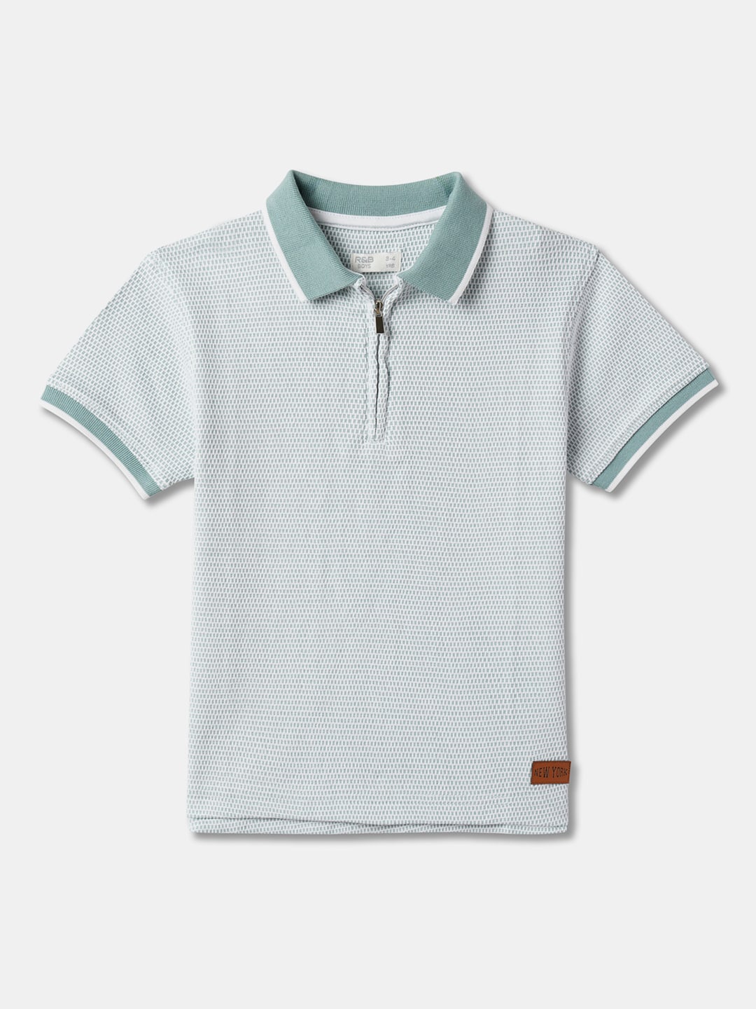 

R&B Boys Self Design Polo Collar Short Sleeves Cotton Relaxed Fit T-shirt, Green