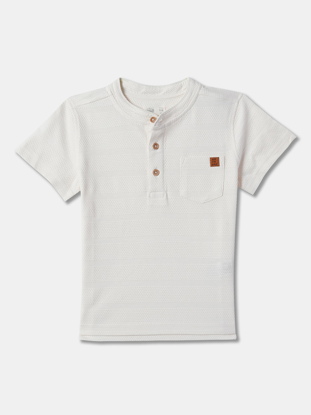 

R&B Boys Henley Neck Short Sleeves Cotton T shirt, White