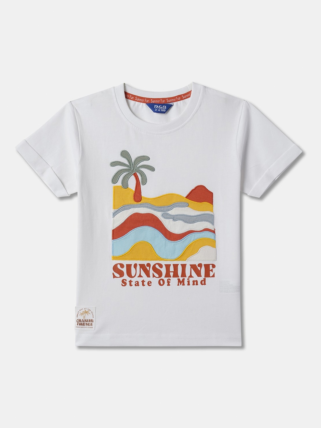 

R&B Boys Typography Printed Round Neck Cotton Applique T-shirt, White