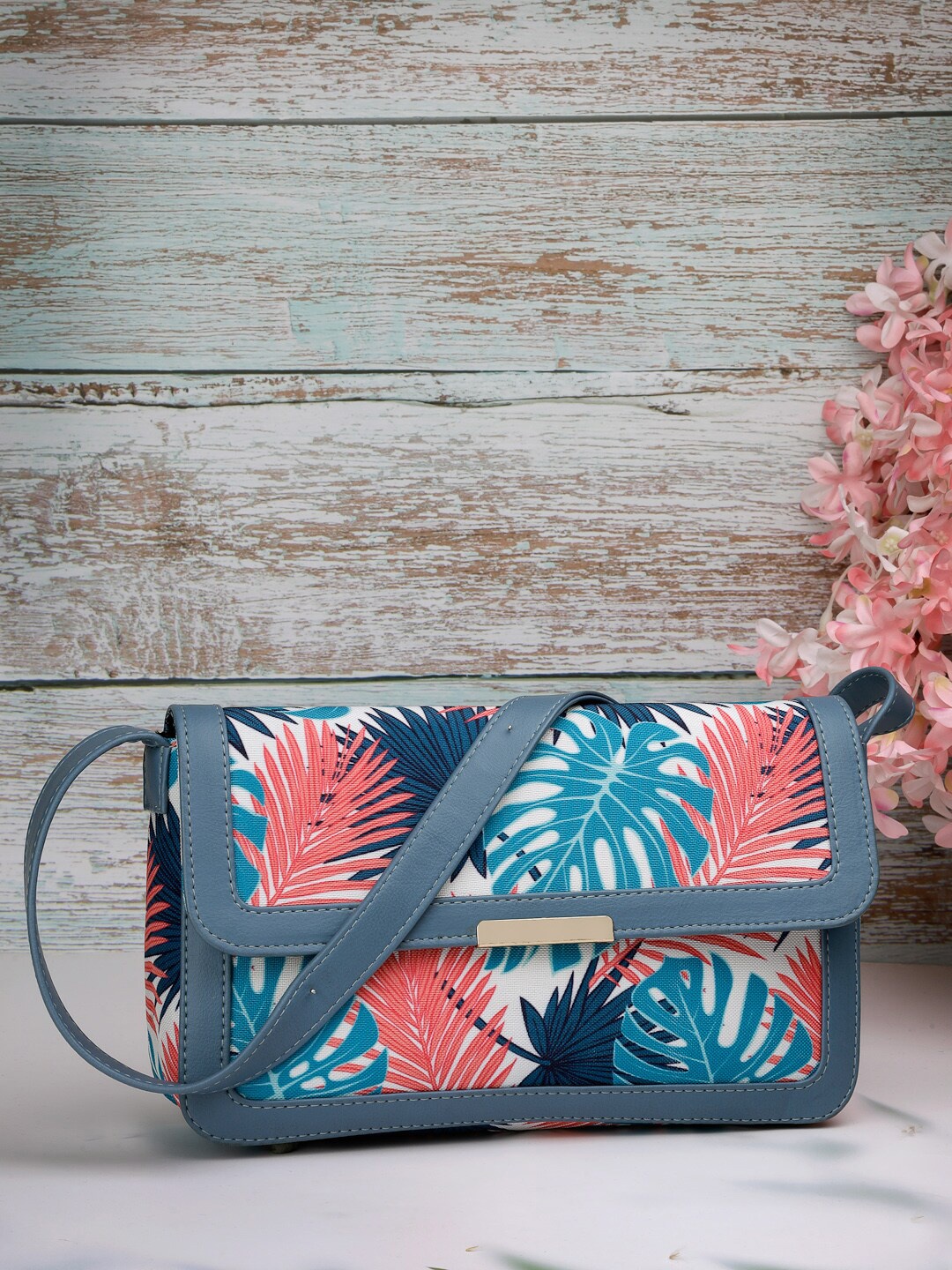 

Mast & Harbour Floral Printed Structured Sling Bag, Blue
