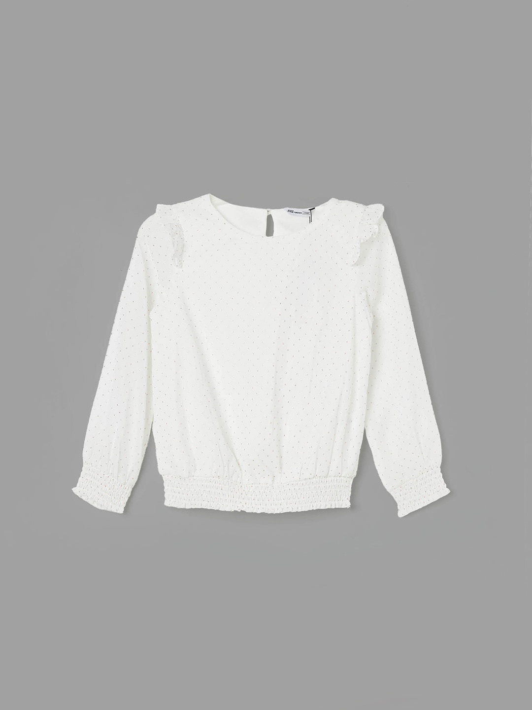 

Fame Forever by Lifestyle Polka Dot Printed Round Neck Puff Sleeve Blouson Top, White