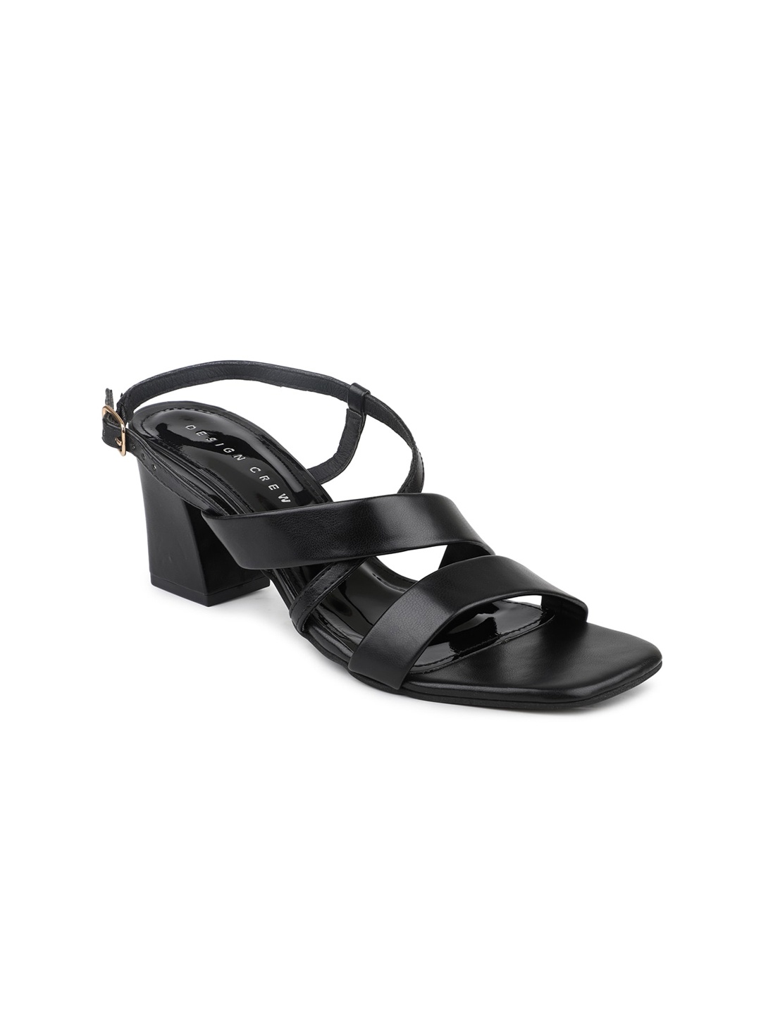 

DESIGN CREW Strappy Open Toe Block Heels, Black
