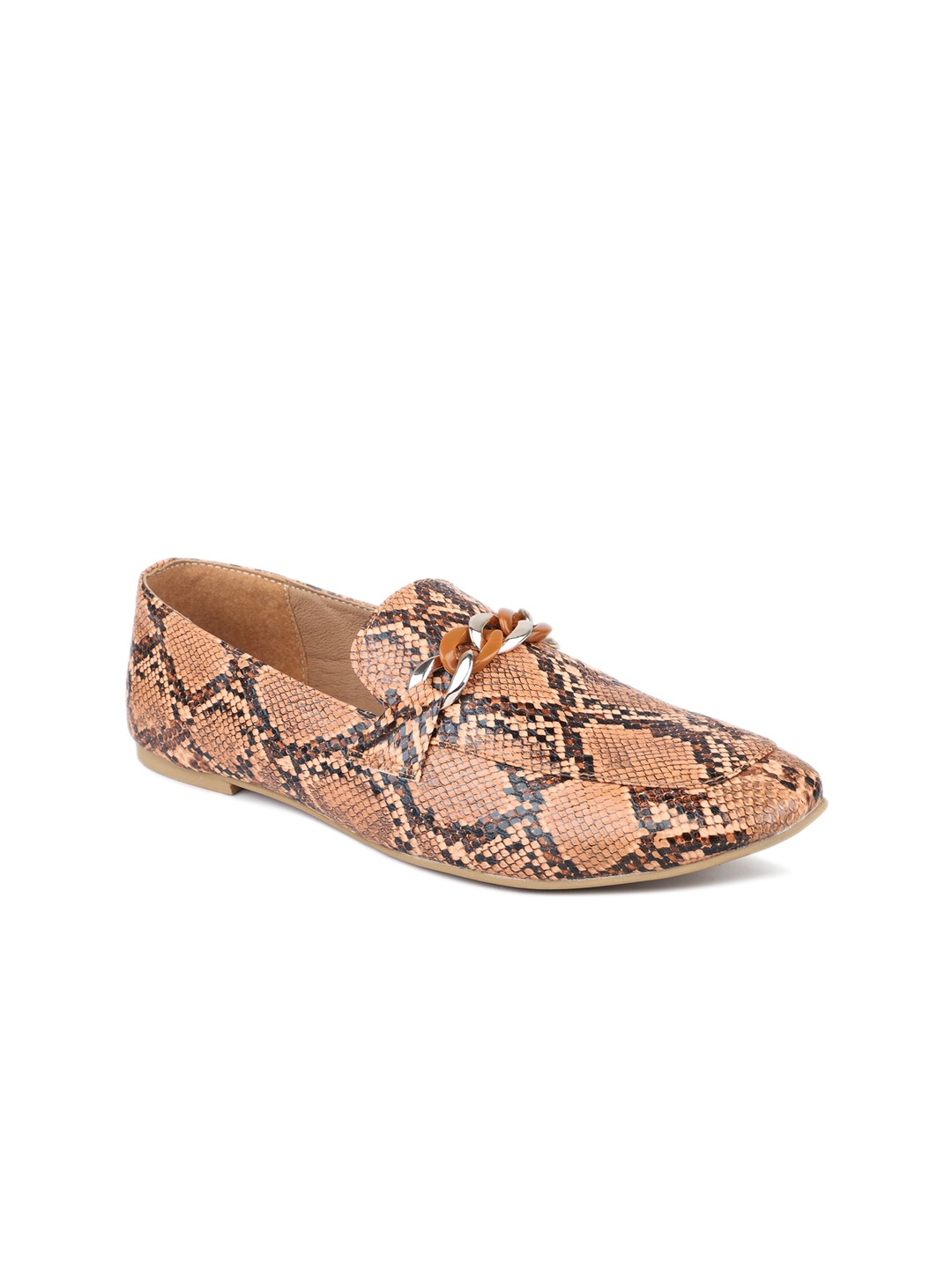 

DESIGN CREW Women Printed Buckles Round Toe Loafers, Tan