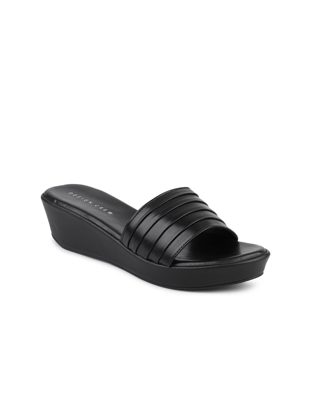

DESIGN CREW Striped Wedge Heels, Black