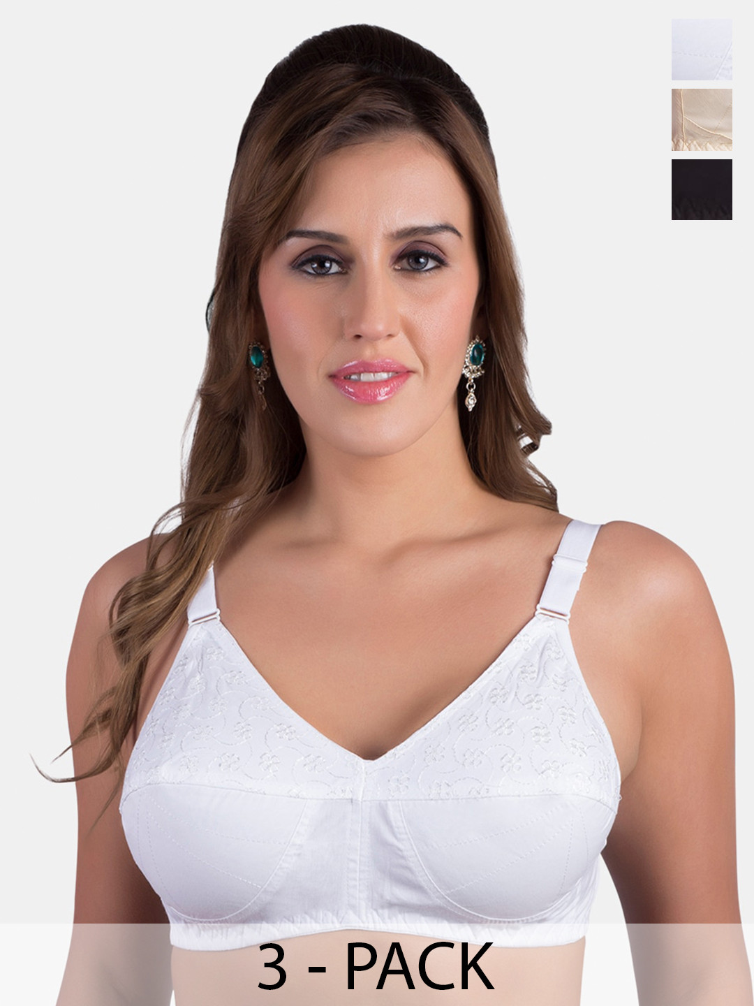 

Rajnie Pack Of 3 Full Coverage All Day Comfort Cotton Minimizer Bras, Beige