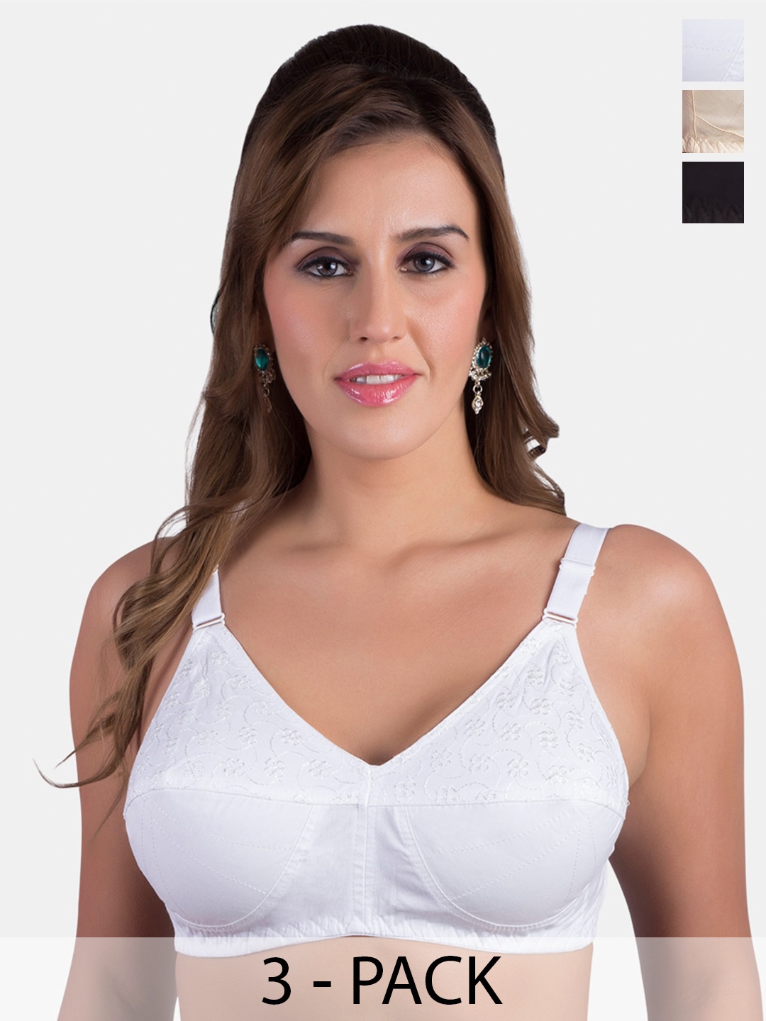 

Rajnie Pack Of 3 Full Coverage All Day Comfort Cotton Minimizer Bras, Cream