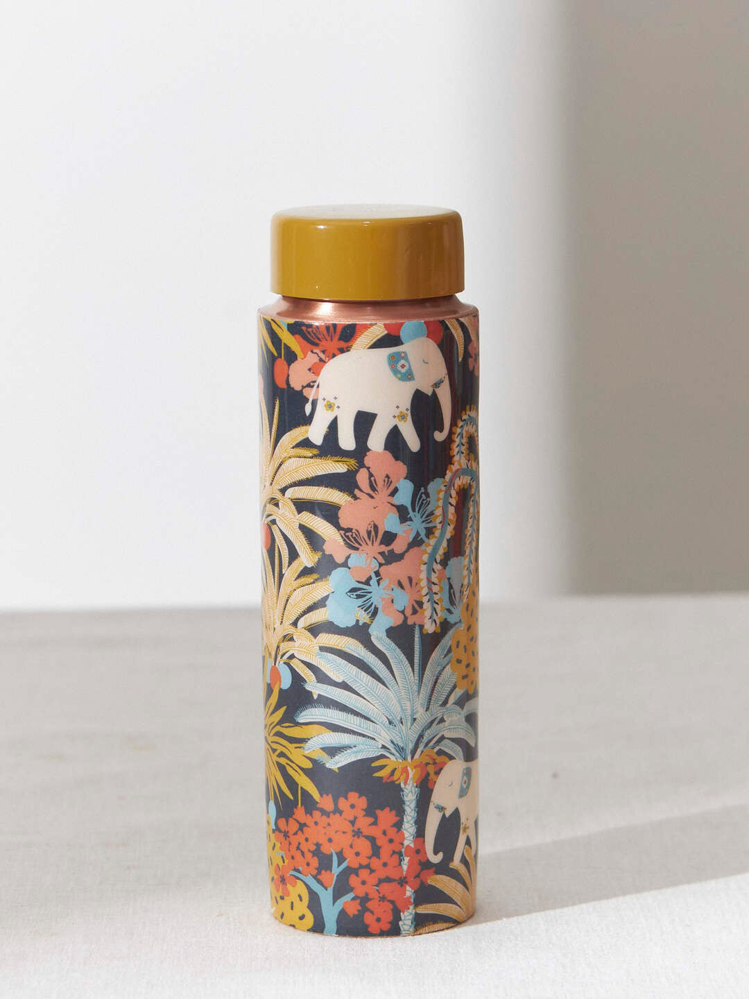 

Chumbak Black Brown Floral Round Copper Water Bottle 500 ML