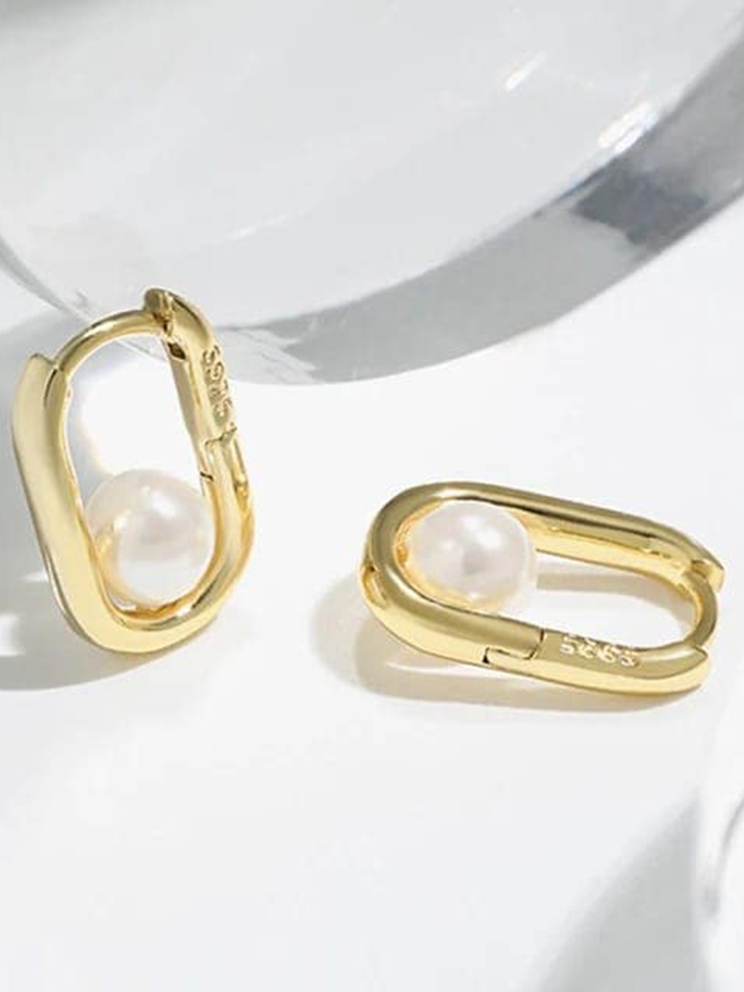 

KRYSTALZ Gold-Plated Pearls Geometric Studs Earrings