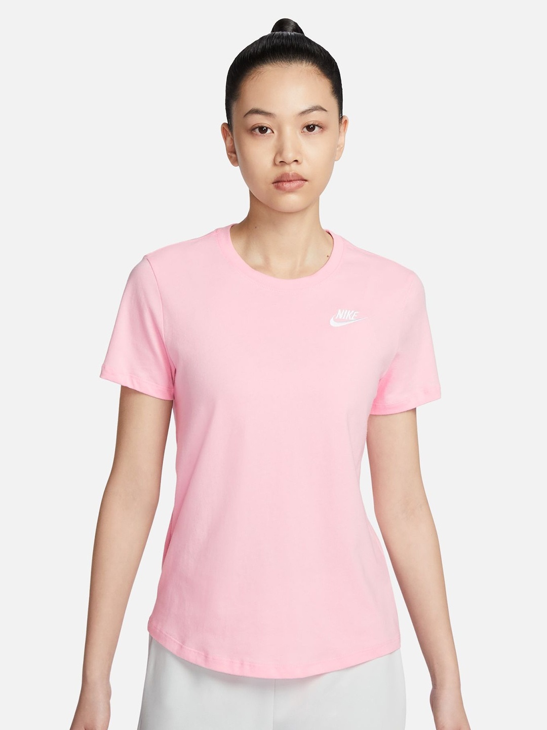 

Nike Sportswear Club Essential Round Neck Cotton T-Shirt, Pink