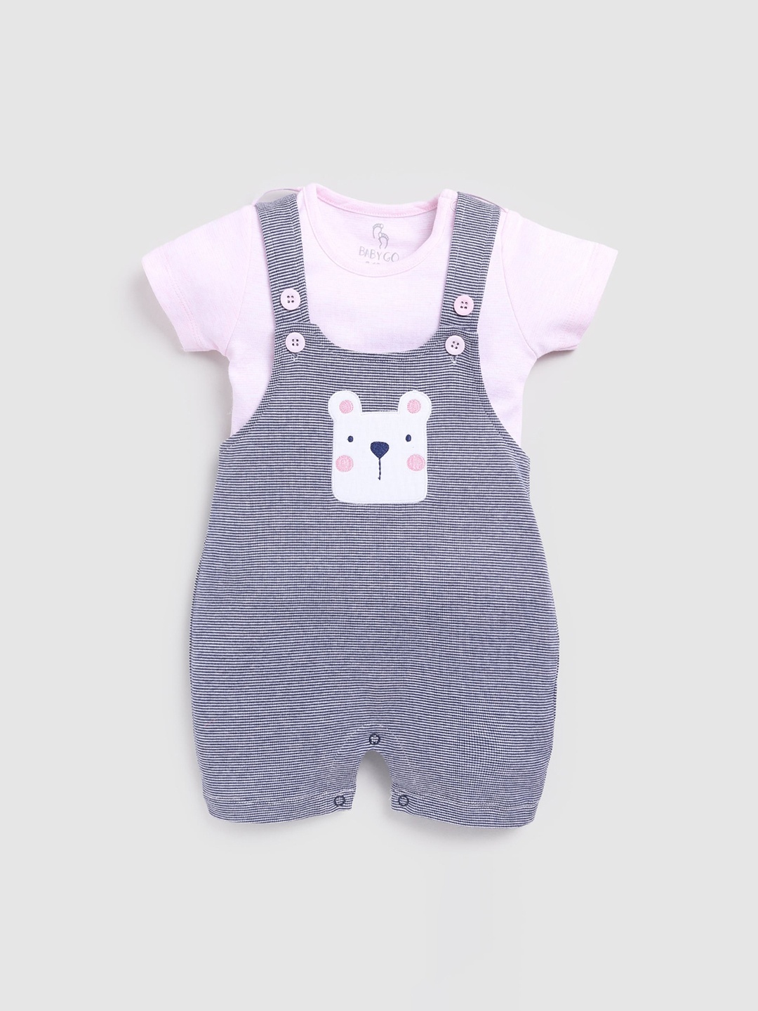 

BABY GO Infant Girls Printed Cotton Dungaree With T-Shirt, Navy blue