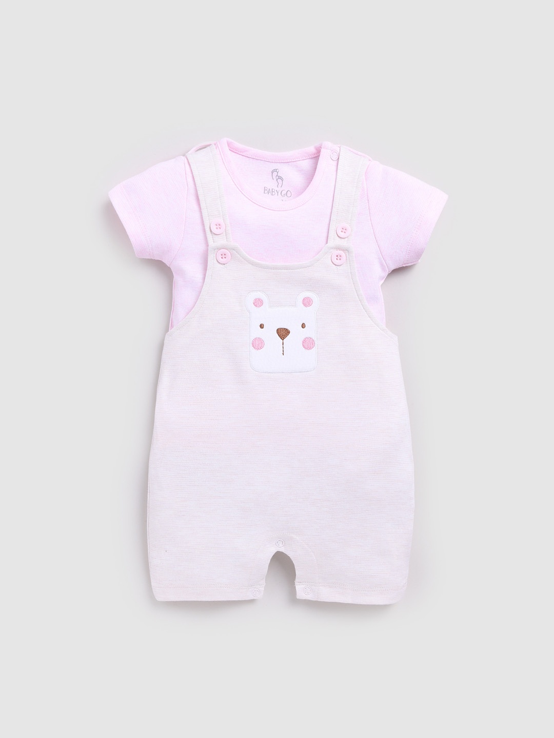 

BABY GO Infant Girls Embellished Cotton Dungaree With T-Shirt, Pink