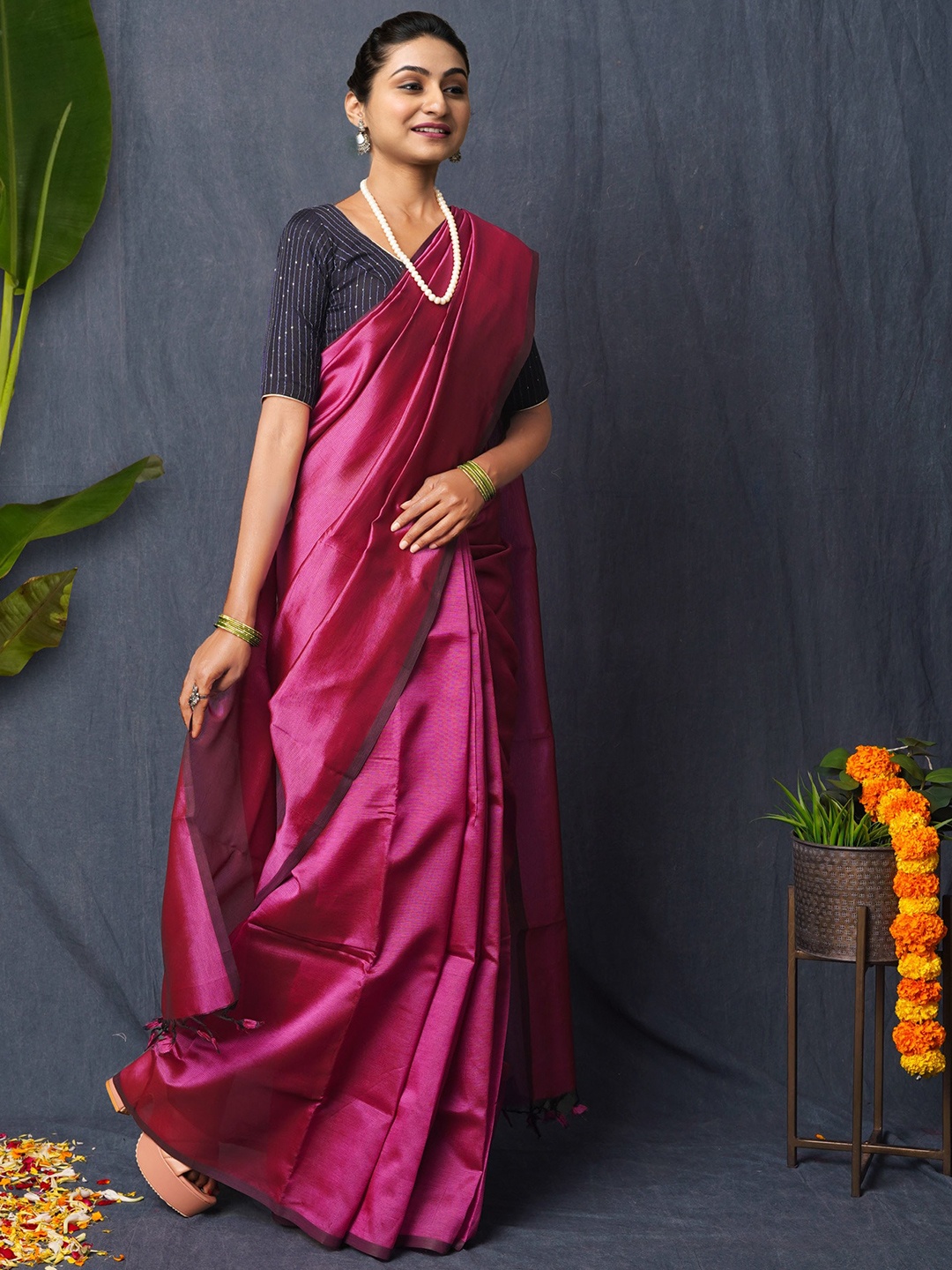 

Unnati Silks Mangalagiri Saree, Pink
