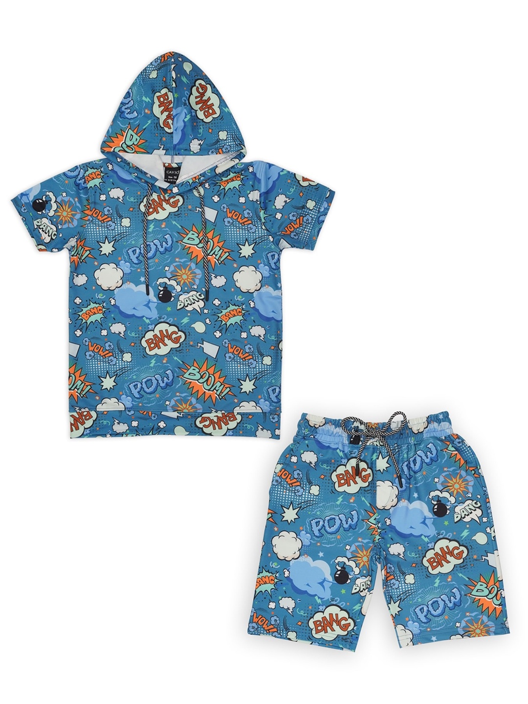 

CAVIO Boys Printed Hooded Neck T-shirt With Shorts, Blue